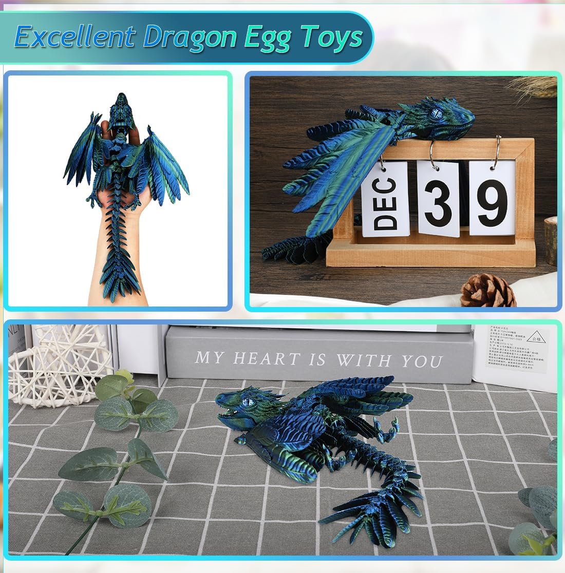 Feathered Wyvern Dragon, 3D Printed Dragon, Articulated Dragon Fidget Toy, 3D Dragon with Wings, Adult Anxiety Relief Desktop Toys for Home Office Decor