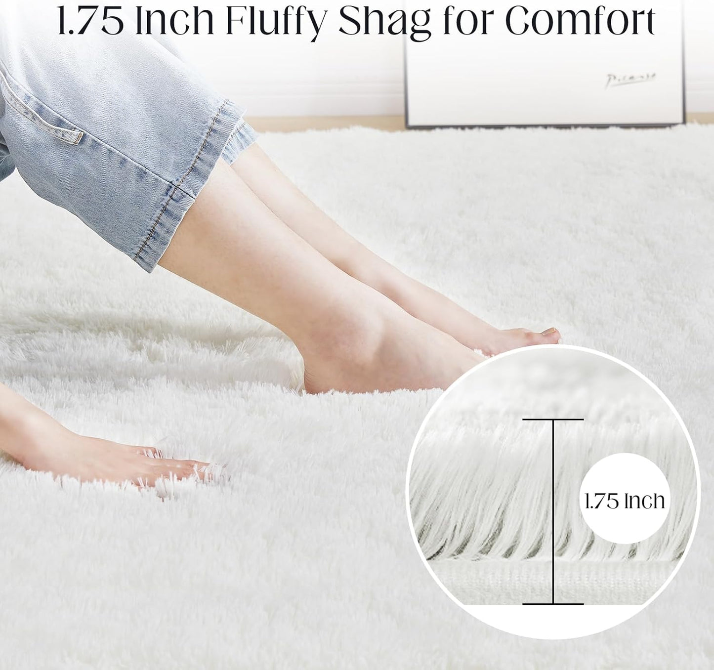 Fluffy White Rugs for Bedroom, 5x7 Plush Cream Area Rugs for Living Room, Non-Slip Shag Floor Carpet for Kids Room, Girls Room, Bedside, Playroom, Indoor Decor