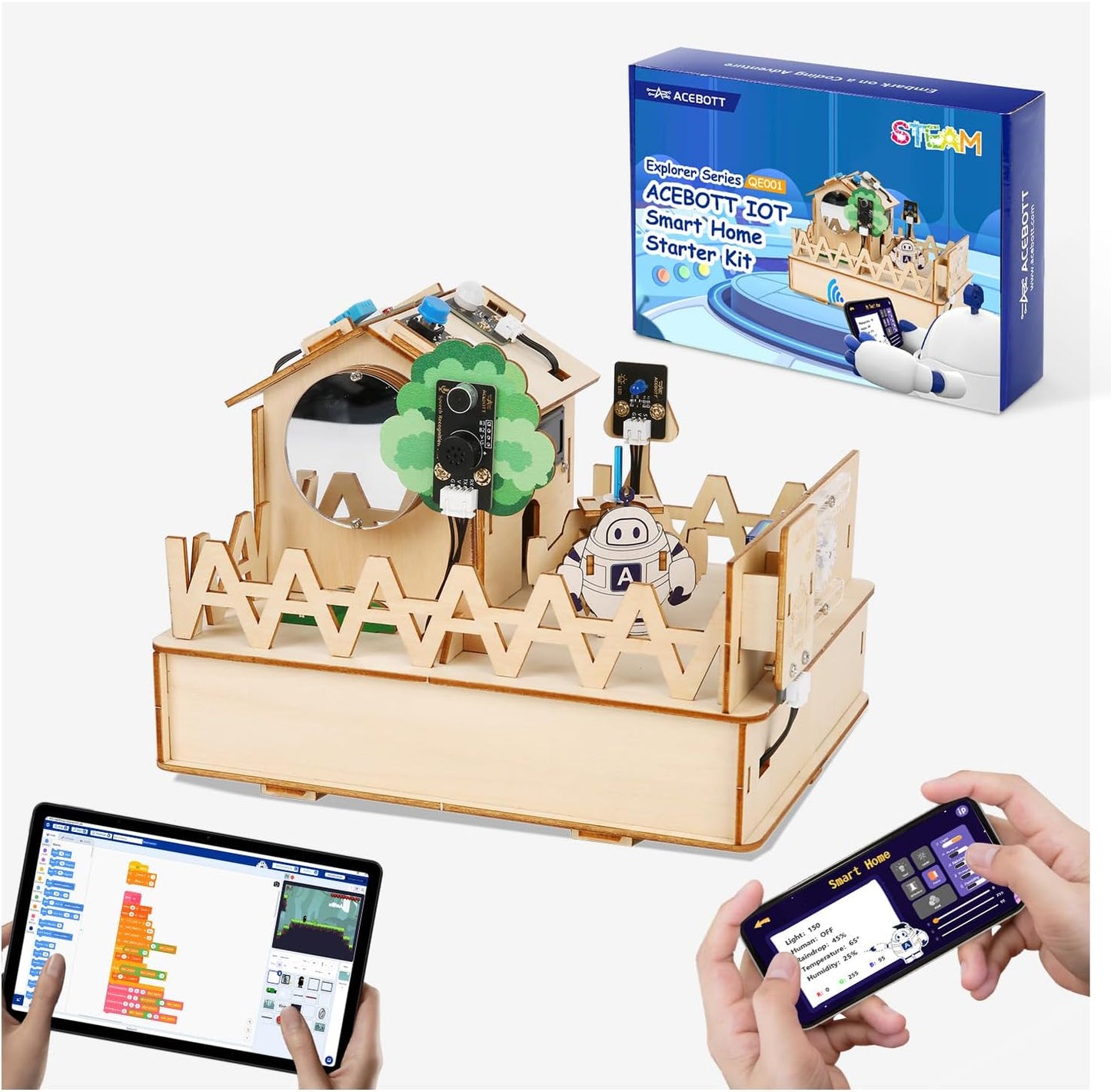 STEM Kits for Kids Age 12+, ACEBOTT IoT Smart Home Kit for Teens, STEM Toys Compatible with Arduino & Scratch, Coding Set with House Building, Sensors & App Control, Gift for Teens & Adults