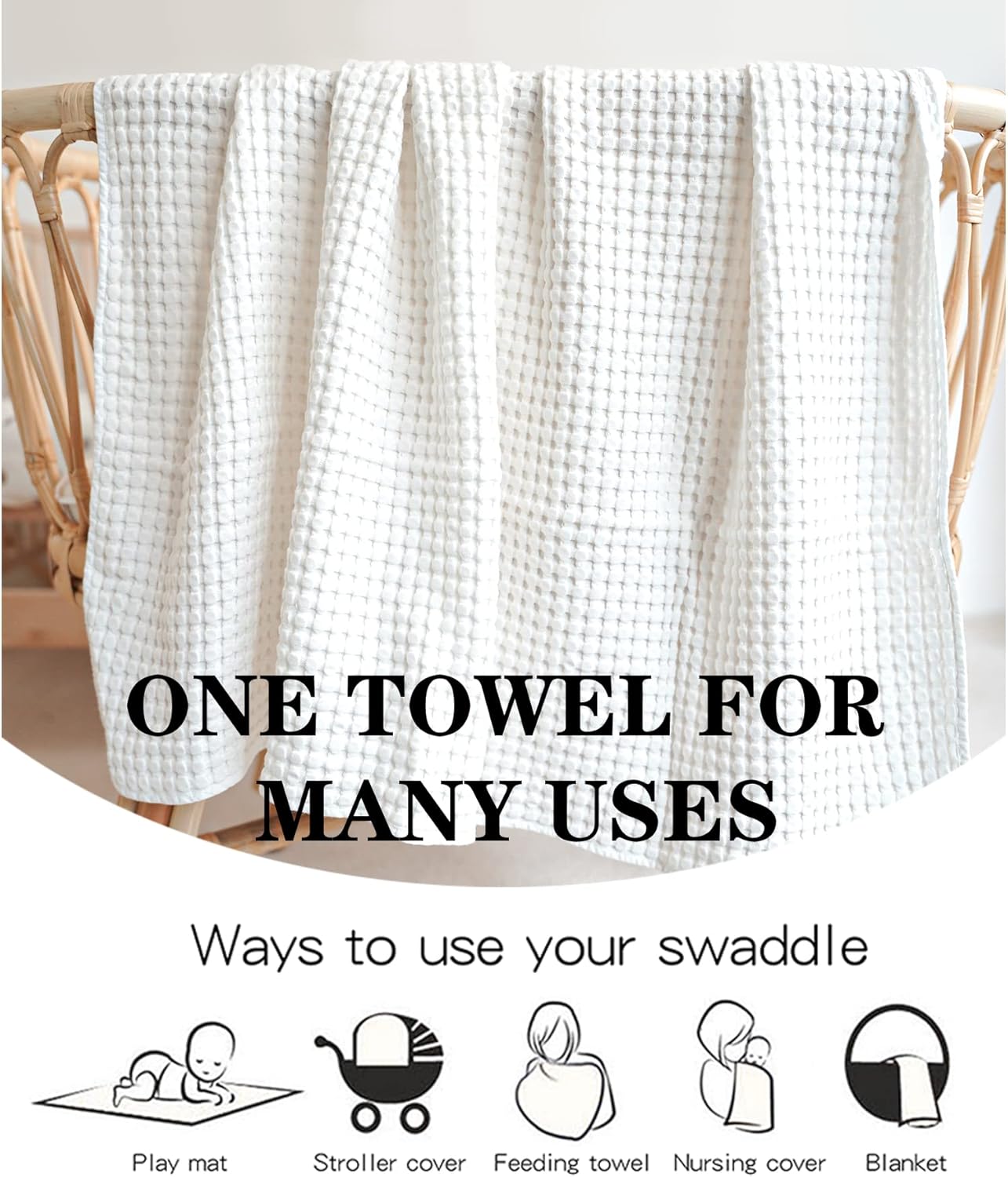 Konssy Waffle Baby Blanket - Soft & Cozy Nursery Swaddle Blanket, Lightweight Toddler Throw for Boys & Girls, Ideal for Wrapping(White)