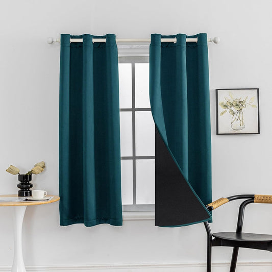 Anytime 100% Blackout Curtain Set, Thermal Insulated & Energy Efficiency Window Draperies for Guest Room, Full Shading Panels for Shift Worker and Light Sleepers（Greyish Blue, 2 Panels, 42W x 45L）