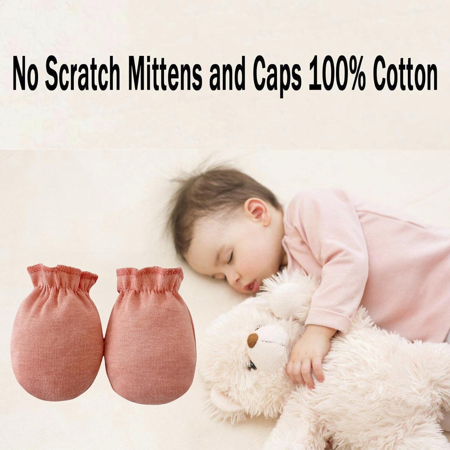 PandaEar 6 Pairs Newborn Baby No Scratch Mittens, 100% Cotton Elastic Wrist Gloves for baby Girls 0-6 Months