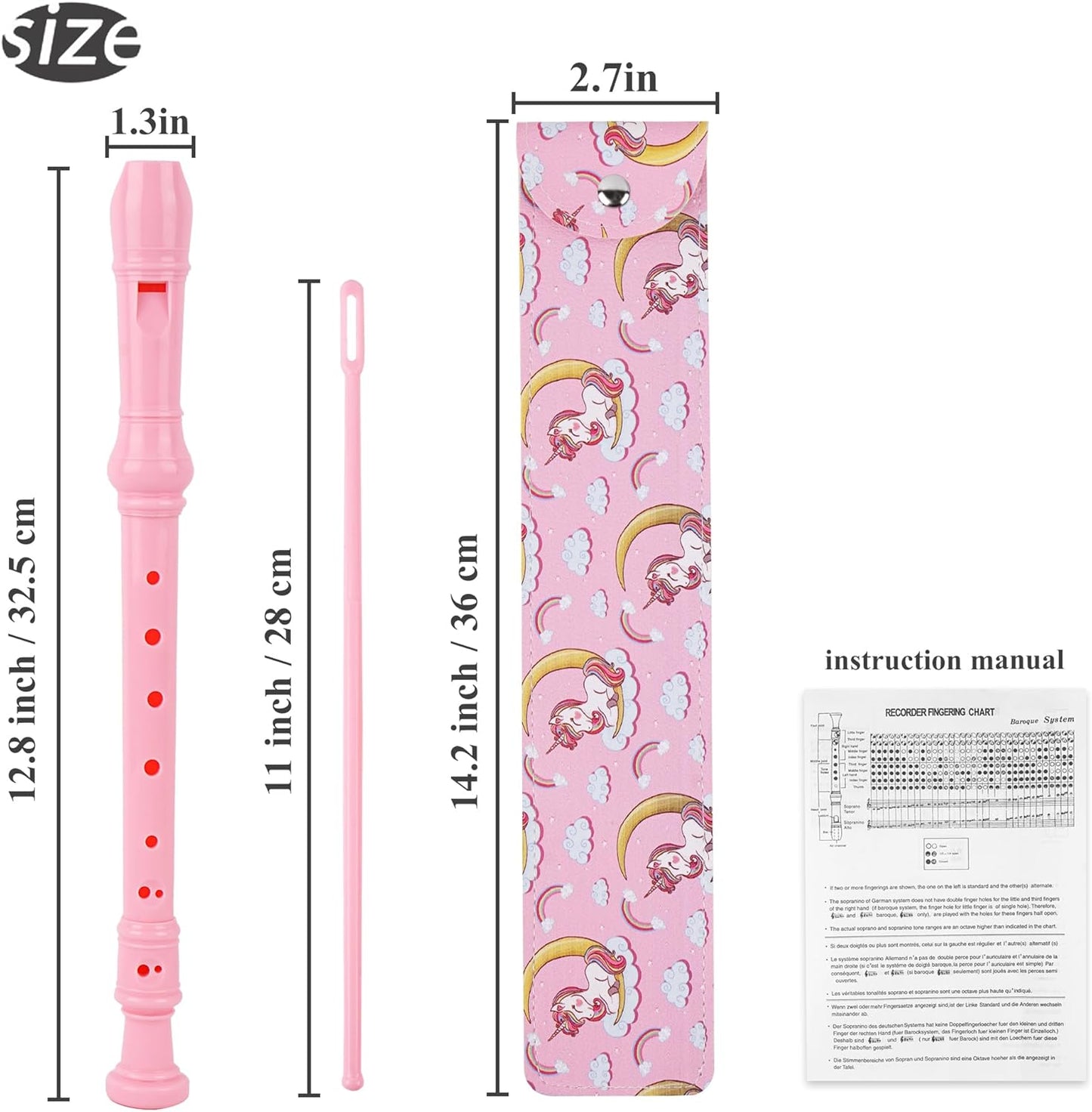 Recorder Instrument for Beginner Kids Adults,8-Hole Soprano Descant Recorder Music Flute with with Cleaning Rod & Leather Case For School Student Home Entertainment(4-Pink Unicorn Flamingo)