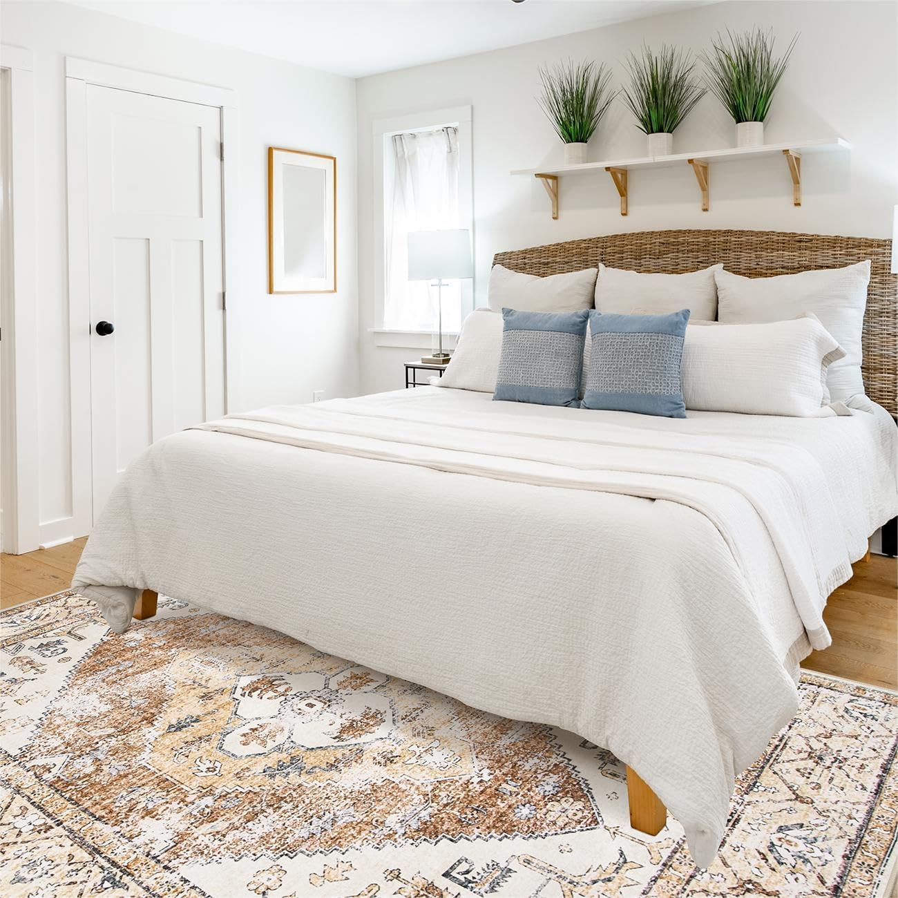 Lahome Rug for Living Room Machine Washable Area Rug 6x9 Boho Non Slip Bedroom Carpet Throw Ultra Thin Carpet for Dining Room, Farmhouse Neutral Print Soft Indoor Mat for Office Home (Taupe, 6'x9')