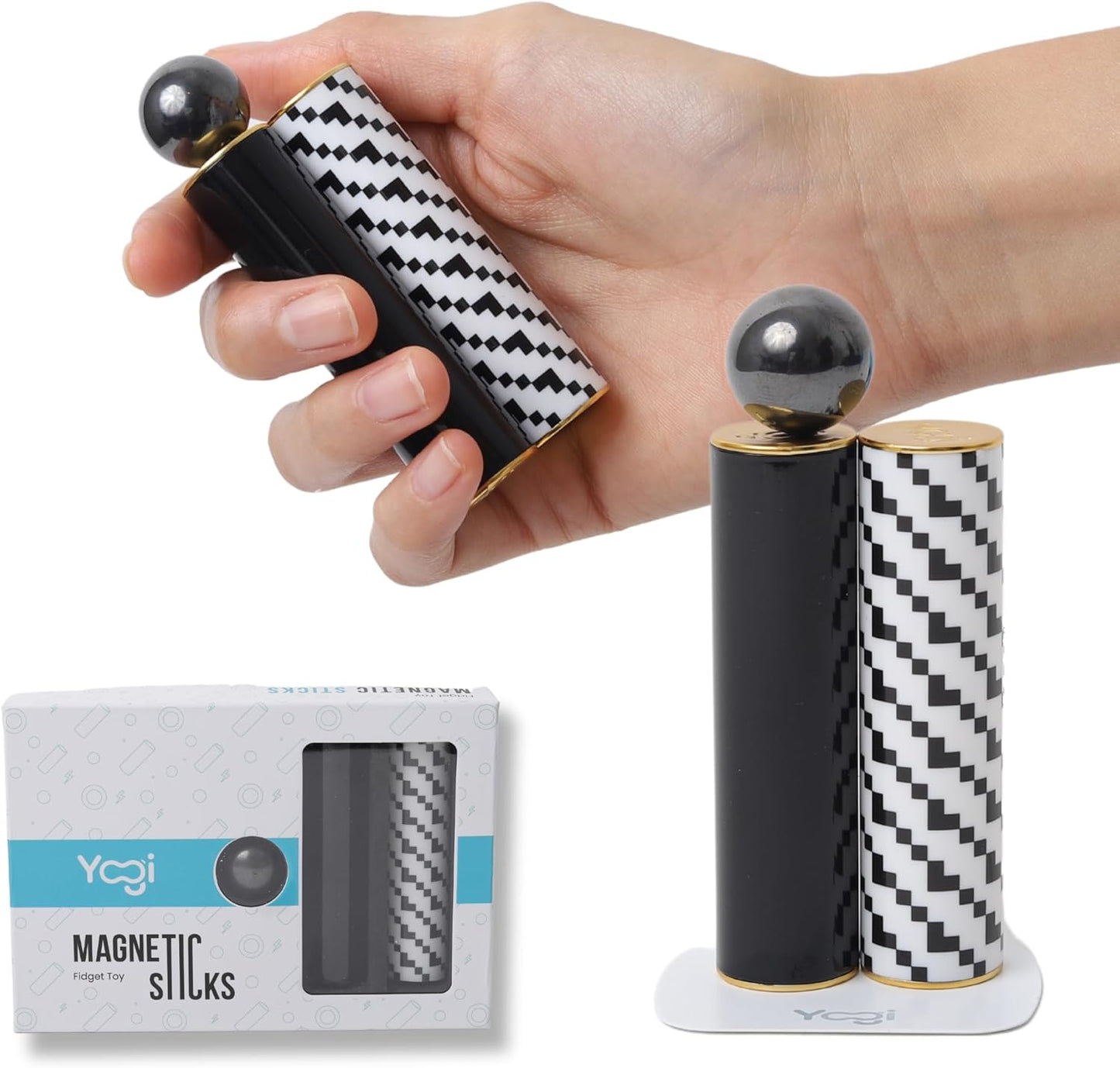 Yogi Magnetic Sticks - Premium Fidget Toys for Adults - Extremely Fun & Engaging, Uniquely designed Magnetic Fidget Toy with Magnet Sticks and Ball, Ideal Desk Toy for Focus & Relaxation (Black&White)