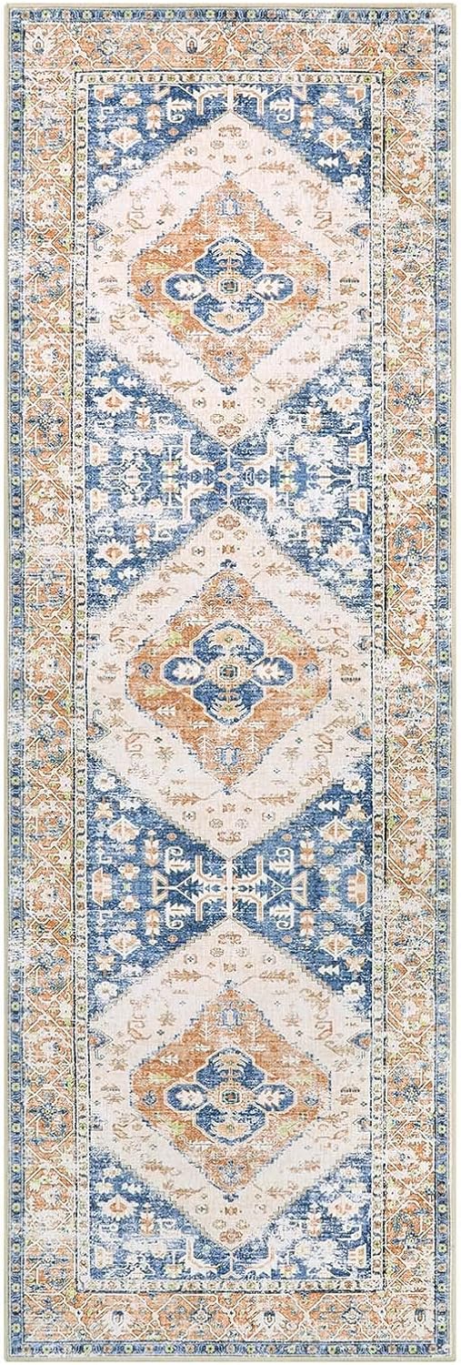 Lahome Boho 2x6 Hallway Runner Rug, Non-Slip Thin Washable Kitchen Rugs, Oriental Distressed Print Carpet Runner for Entryway Bedroom Bathroom Laundry