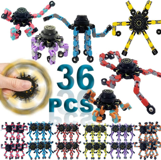 36Pack Fingertip Gyro Toy Fingertip Mechanical Top DIY Deformation Robot Metal Transformabl Gyro Spinners Funny Finger Chain Robot Toy Fidget Spinners Stress Relief ADD ADHD Astium for Kids Adults