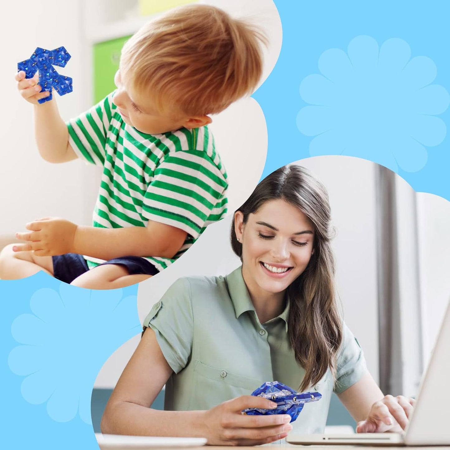 RoomyRoc Magnetic Fidget Sphere Magnets Balls - Crystal Diamond Blue - Magnet Fidgets Toy - 12 Piece Set - Creativity Beyond Imagination, Inspirational, Recreational, Desk Toys for Adults