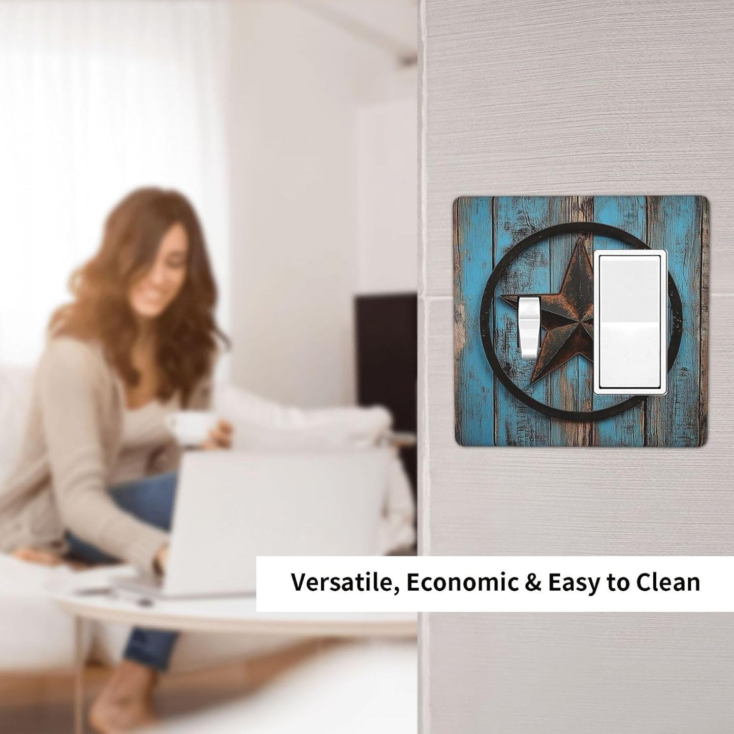 Outlet Covers Rustic Wood Country Barn Texas Star On Teal 1 Toggle 1 Rocker Combination Decorative Wall Plate Electrical Switch Plates Light Switch Cover Plate For Farmhouse Cabin Decor