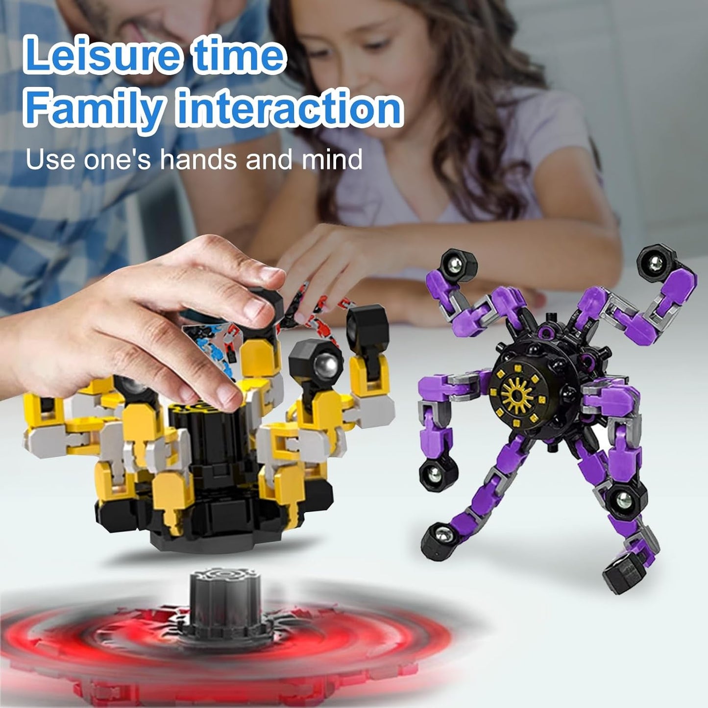18 Pcs Finger Spinners Sensory Toys, Creative Transformable Chain Robot Toy Fidget Finger Spinners DIY Stress Relief Toy with Transformable Chain for Boys Girls