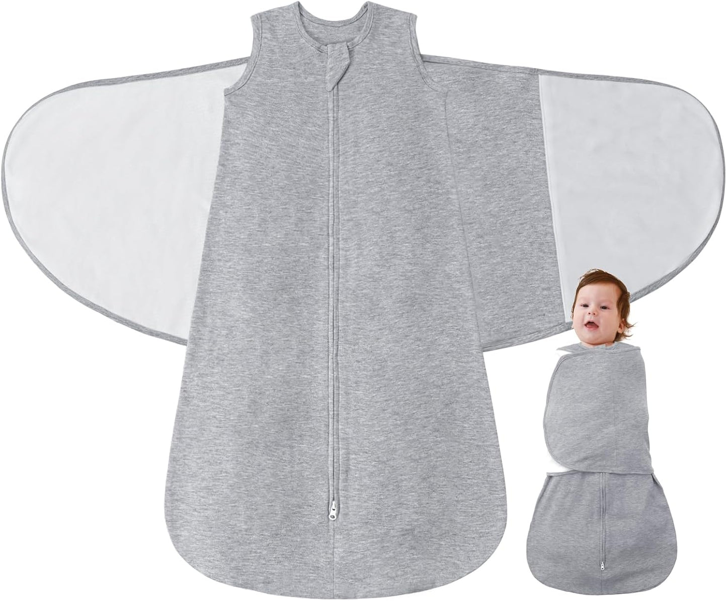 Baby Swaddle Sleep Sack 1.0 Tog 3-in-1 Cotton Baby Swaddle Blanket Wrap for Newborns 6-12 Months Grey