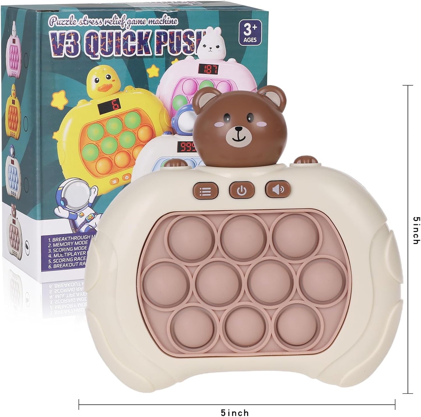 Fast Push Game Pop Fidget Toys for Kids, Fast Push Bubble Game, Quick Push Pop Game for Boys & Girls Age 3-12, Handheld Puzzle Game Sensory Toys Relaxation and Decompression (Grey Bear)