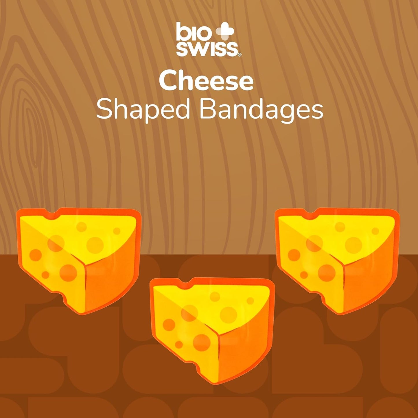 BioSwiss Bandages, Cheese Shaped Self Adhesive Bandage, Latex Free Wound Care, Fun First Aid Kit Supplies for Kids and Adults, 24 Count