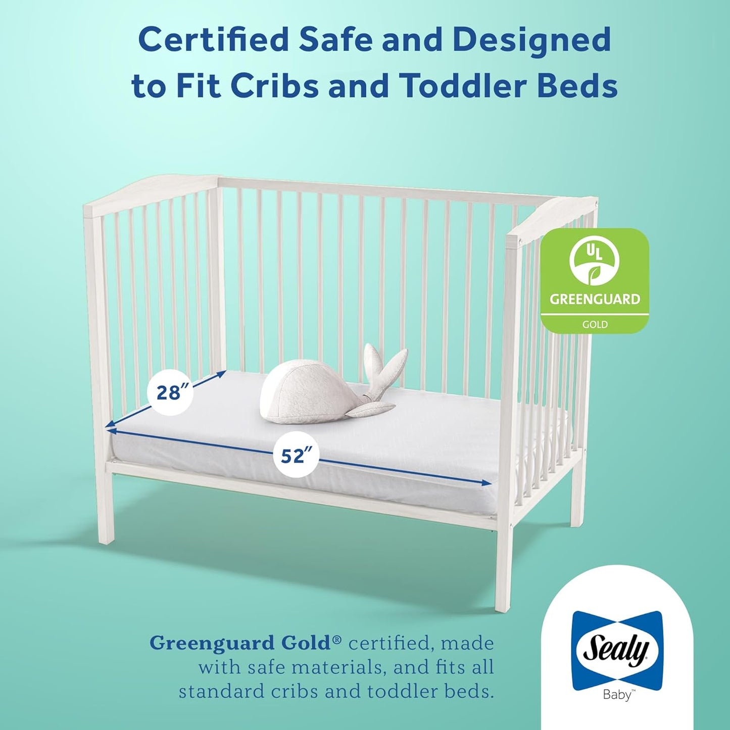 Sealy Baby Flex Cool 2 Stage Breathable Crib Mattress with Toddler Bed Fit, Waterproof & Airy Cotton Cover, 204 Premium Coils, GREENGUARD Gold Certified, Safety & Quality Tested, Made in USA, 52x28"
