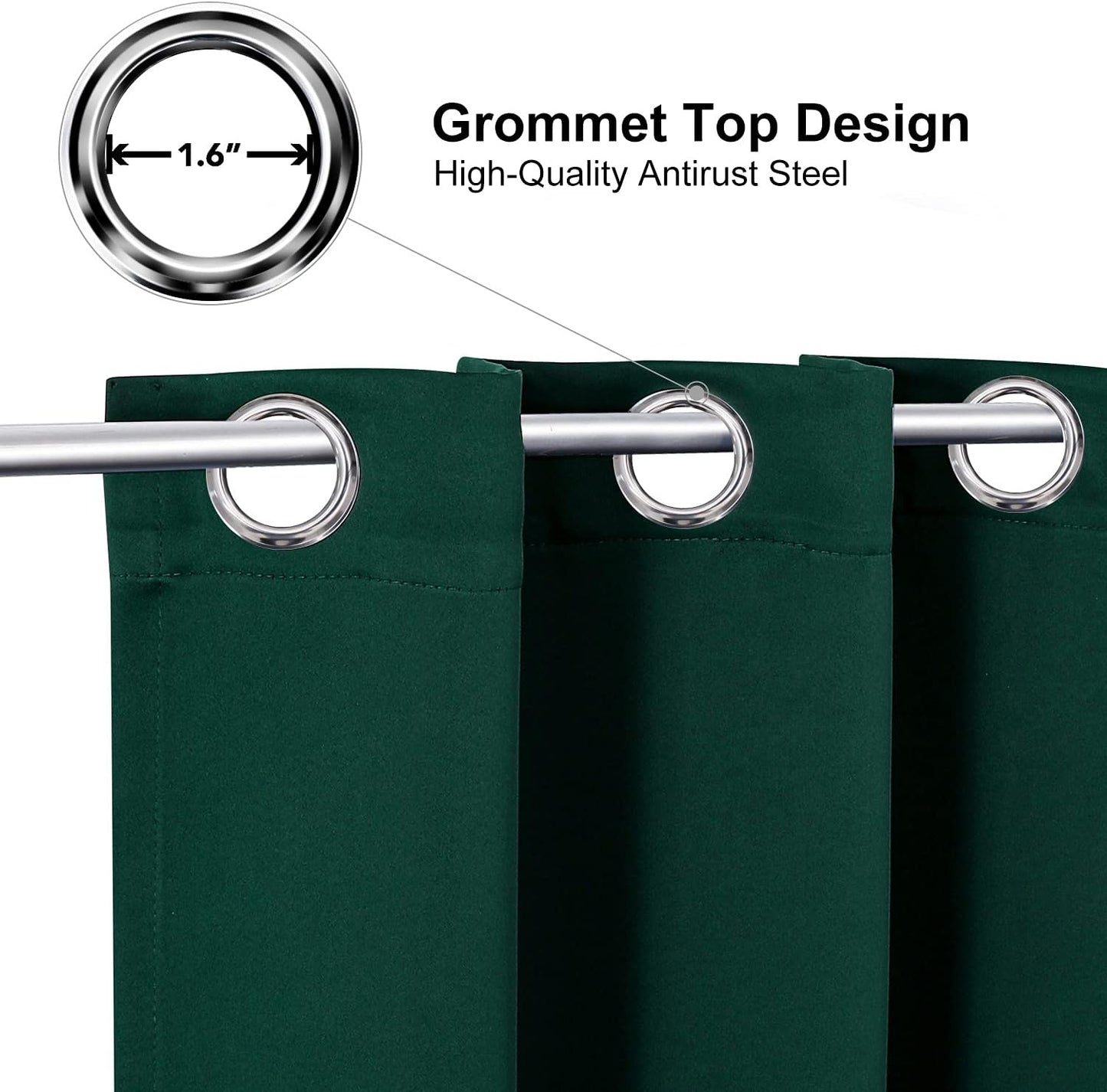 ChrisDowa Grommet Blackout Curtains for Bedroom and Living Room - 2 Panels Set Thermal Insulated Room Darkening Curtains (Forest Green, 52W x 63L)