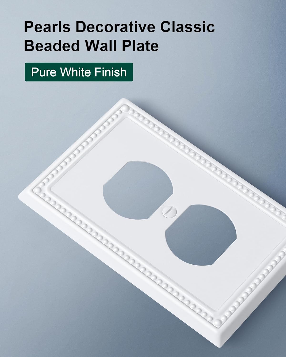 6-Pack Duplex Outlet Cover Plate, Pure White Metal Wall Plates for Electrical Outlets, 1 Gang Receptacle Light Switch Cover, Pearls Decorative Switch Plates and Outlet Covers