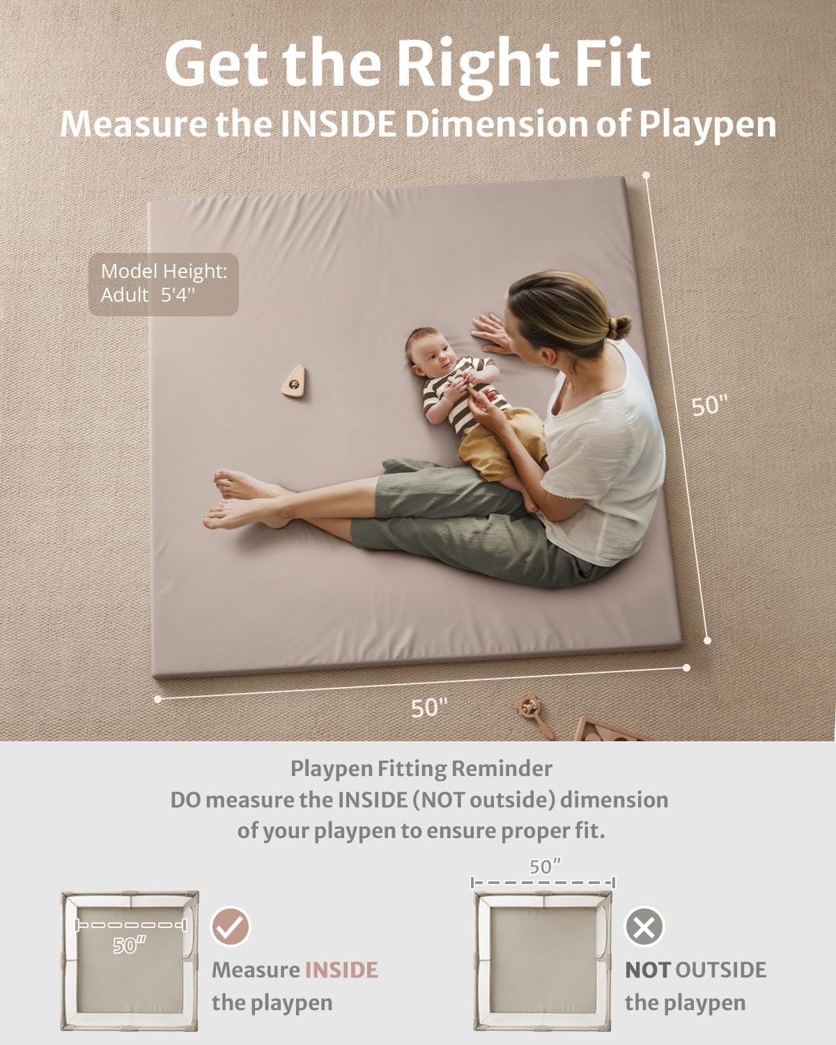 Blissful Diary Vegan Leather Baby Play Mat, 50x50 Thicken Foam Cushioned & Waterproof Playpen Mat for Infants and Toddlers, Stylish and Just Wipe-Clean Playmat for Baby Play on Floor, Taupe