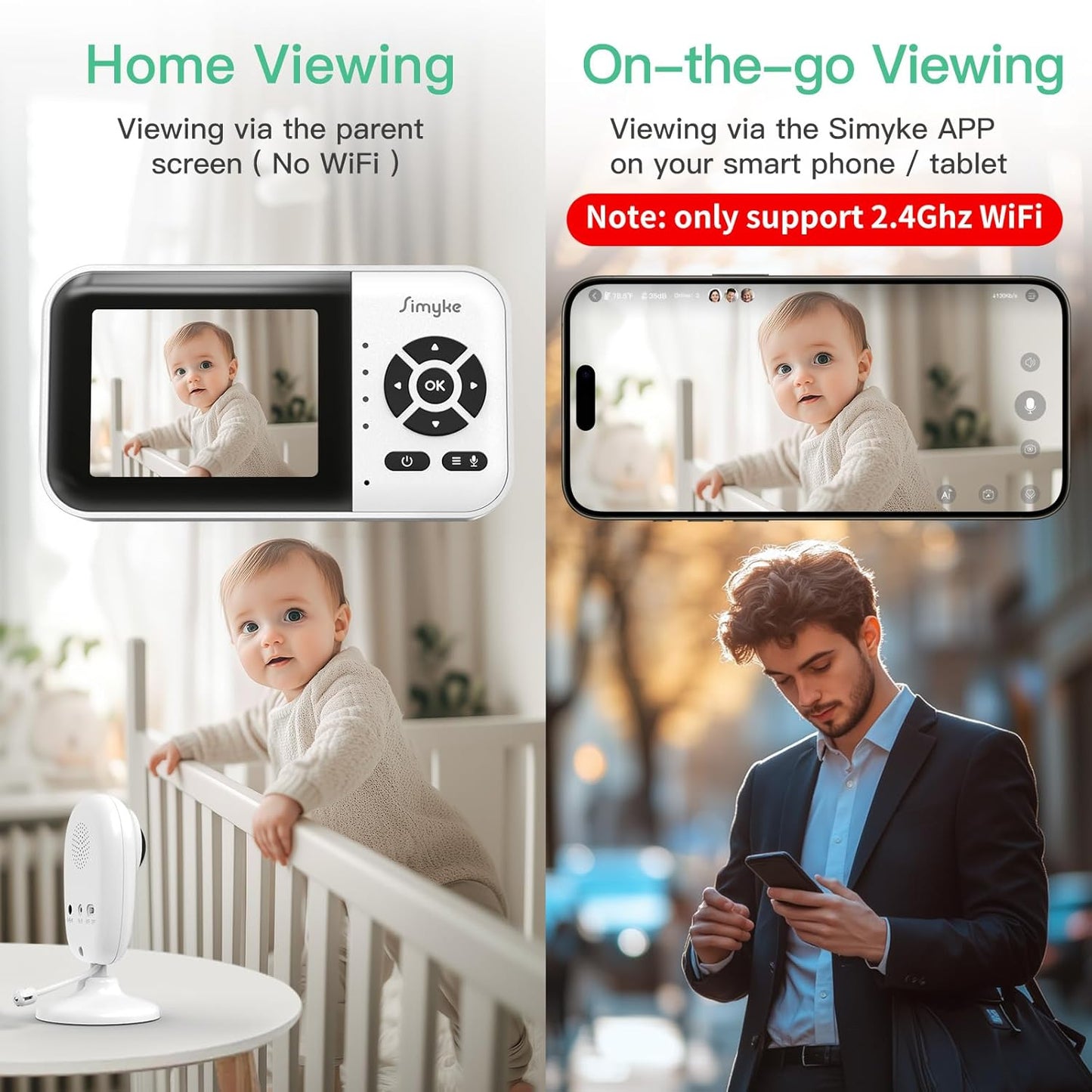 Smart Video Baby Monitor with Camera and Audio,Dual Mode,WiFi On/Off Switch,2.8inch Display,App,1080p Camera,1500ft Long Range,Night Vision,Feeding Clock,Temperature Detection,2-Way Talk