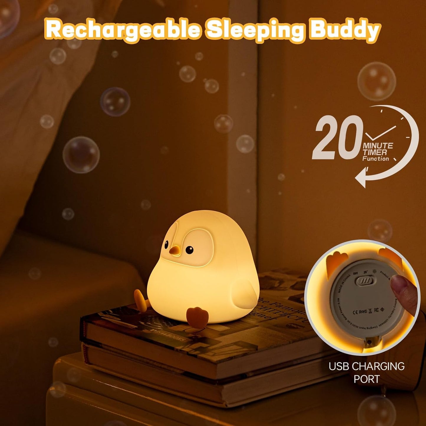 Penguin Night Light for Kids, Cute Penguin Lamp Silicone Baby Nursery Night Lamp, Dimmable Squishy Touch Bedside Lamps, Adorable Rechargeable Animal Lamps Gifts Kawaii Room Decor for Kids Girls Boys