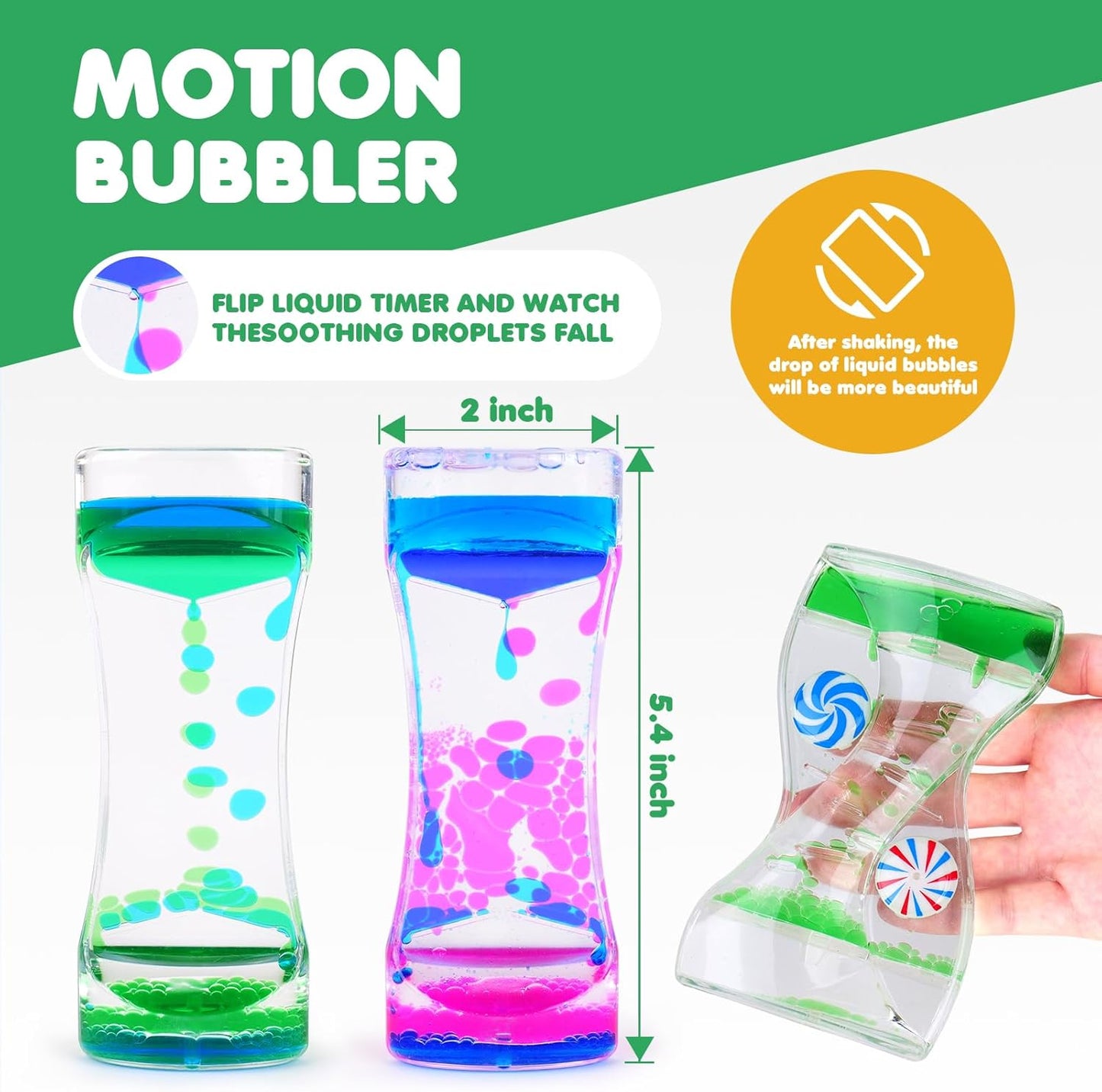 Liquid Timer - Sensory Toy for Relaxation, Liquid Motion Bubbler Timer with Floating Color Lava Lamp, 3-Pack Incredibly Effective Calming Stress Relief Hourglass Toy for Kids & Adults, Autism & ADHD