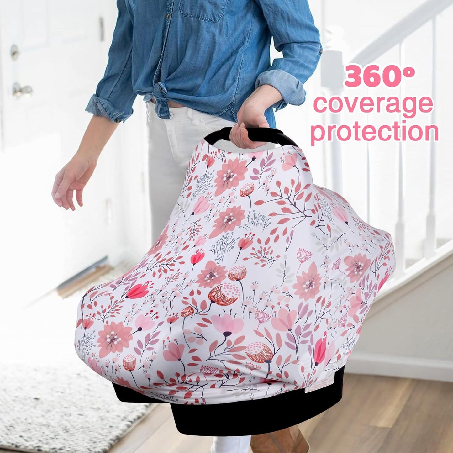 Rquite All-in-1 Car Seat Cover Baby, Carseat Covers for Girl Boy, Stretchy Soft Infant Car Seat Cover, Multi-use Baby Carrier Cover, Car Seat Canopy, Stroller Sun Shade, Nursing Breastfeeding Cover