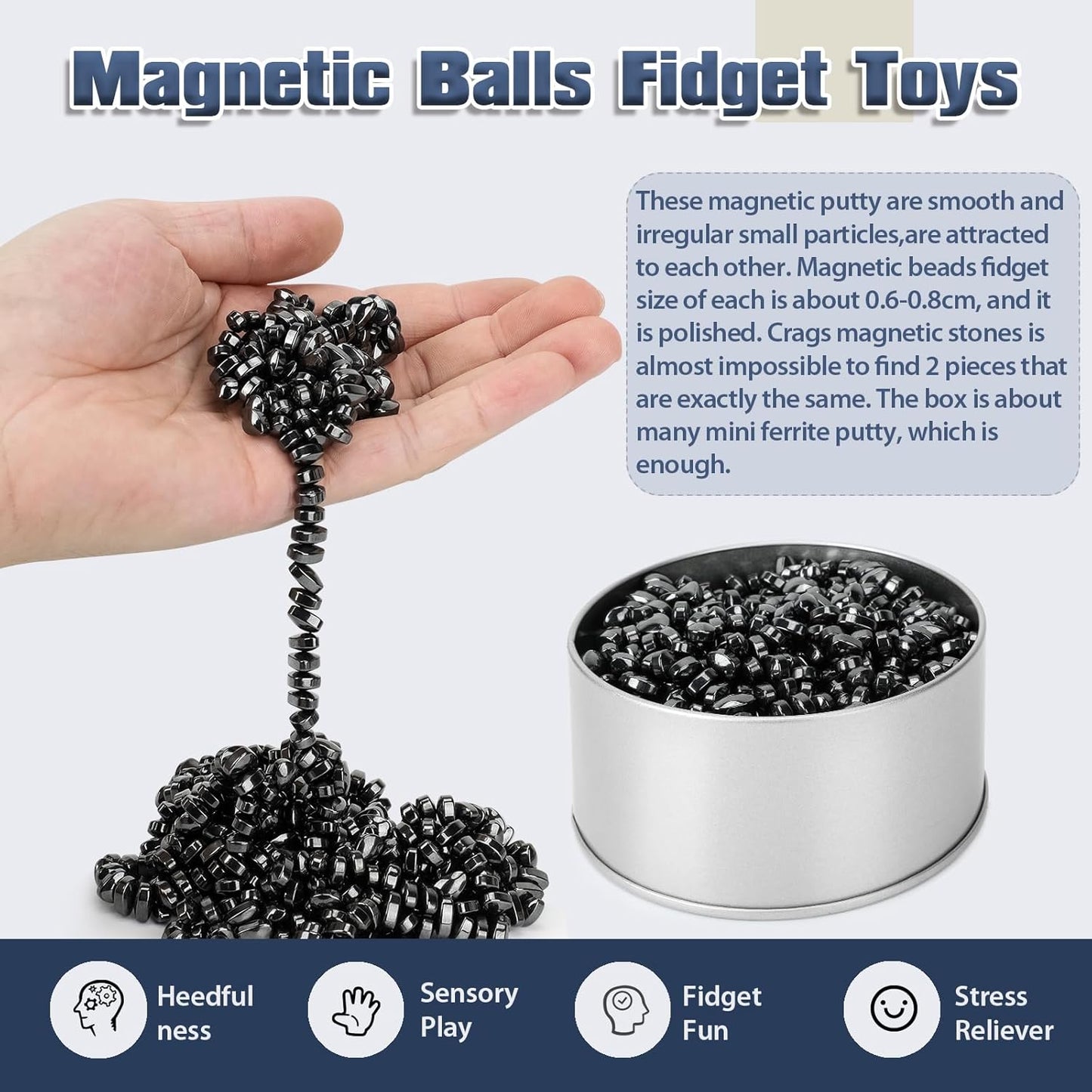 Magnetic Putty Over 600 Weak Magnetic Beads Fidget Ferrite Putty Crags Magnetic Stones Fun Quiet Magnetic Balls Fidget Toys for Office and Desk (Black)