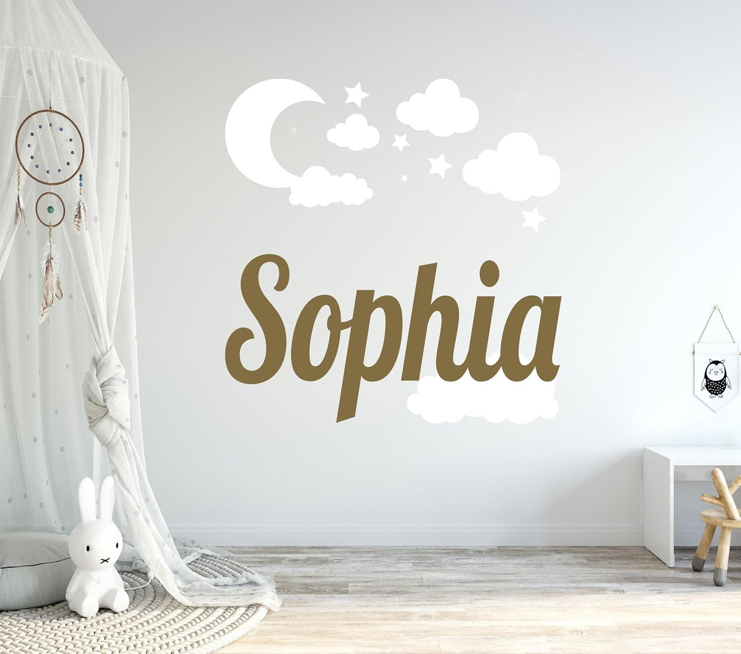 Custom Name with Moon Clouds and Stars Nursery Baby Name Wall Art Wall Decal for Nursery Bedroom playroom Decoration (Wide 40x40In Height), Wide 40Inx40In Height