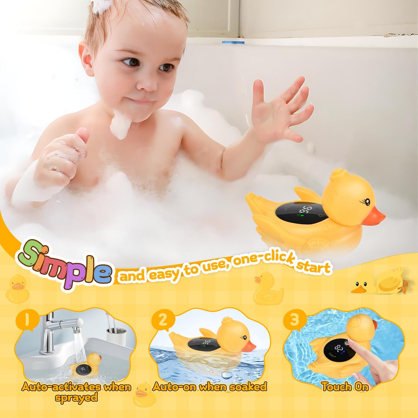TKY Baby Bath Thermometer with Floating Toys - Digital Water & Room Temperature Monitor, Rechargeable Thermometer with Alerts for Newborn Bath Essentials, Infant Safety