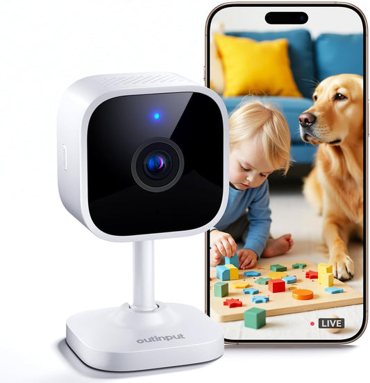 Outinput Indoor Security Camera 2K WiFi Cam丨Home Security, Baby Monitor, Pet Camera丨Smartphone Control, Instant Alert, Motion Detect, Night Vision, Cloud&Local Storage, Share to Family