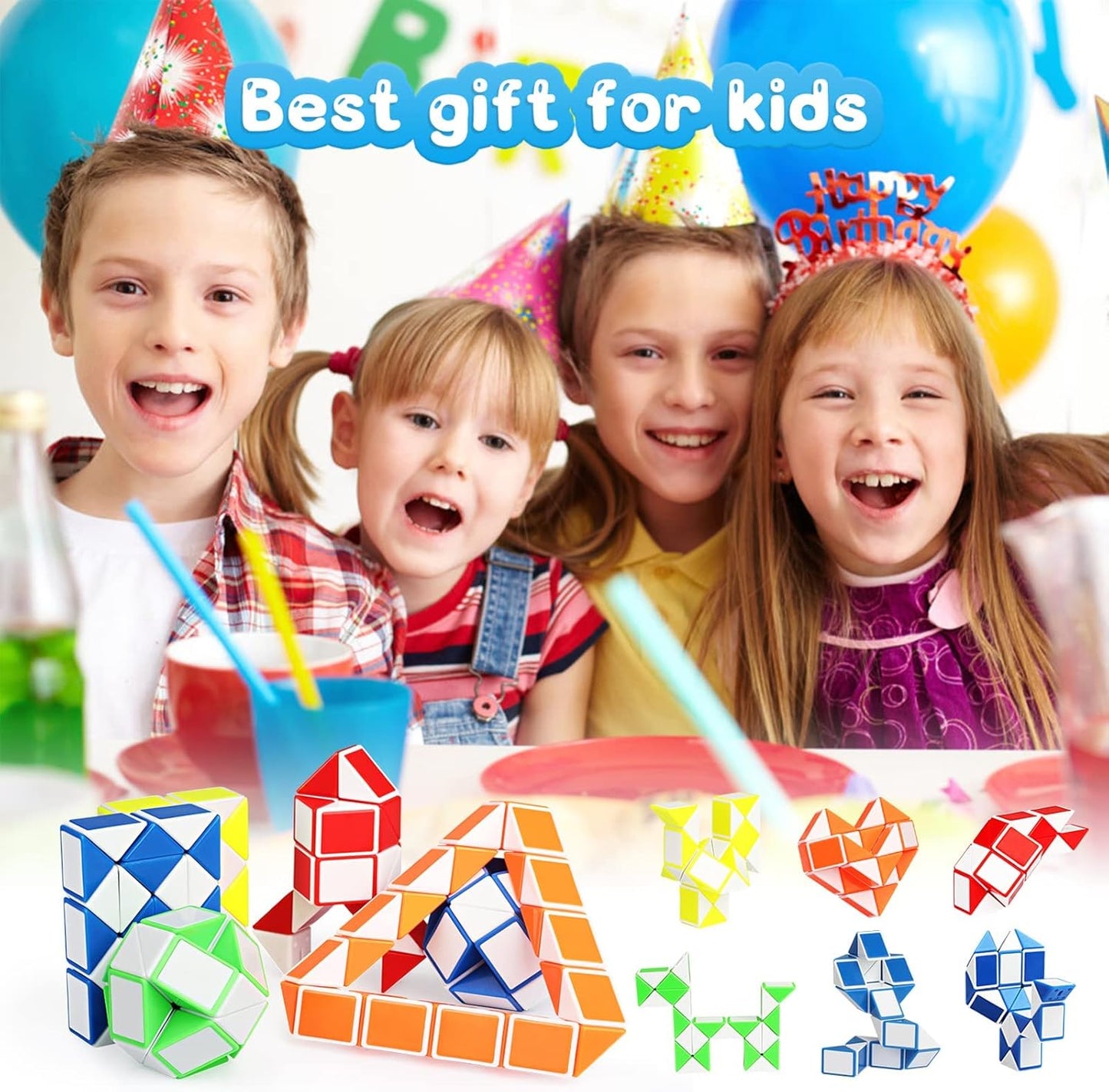 Ganowo 24 Pack Fidget Snake Cube, Mini Twist Puzzle Party Bag Fillers Bulk Toys for Kids Teens Birthday Stocking Stuffers Party Favors Supplies Goodie Bags Fillers, Random Colors