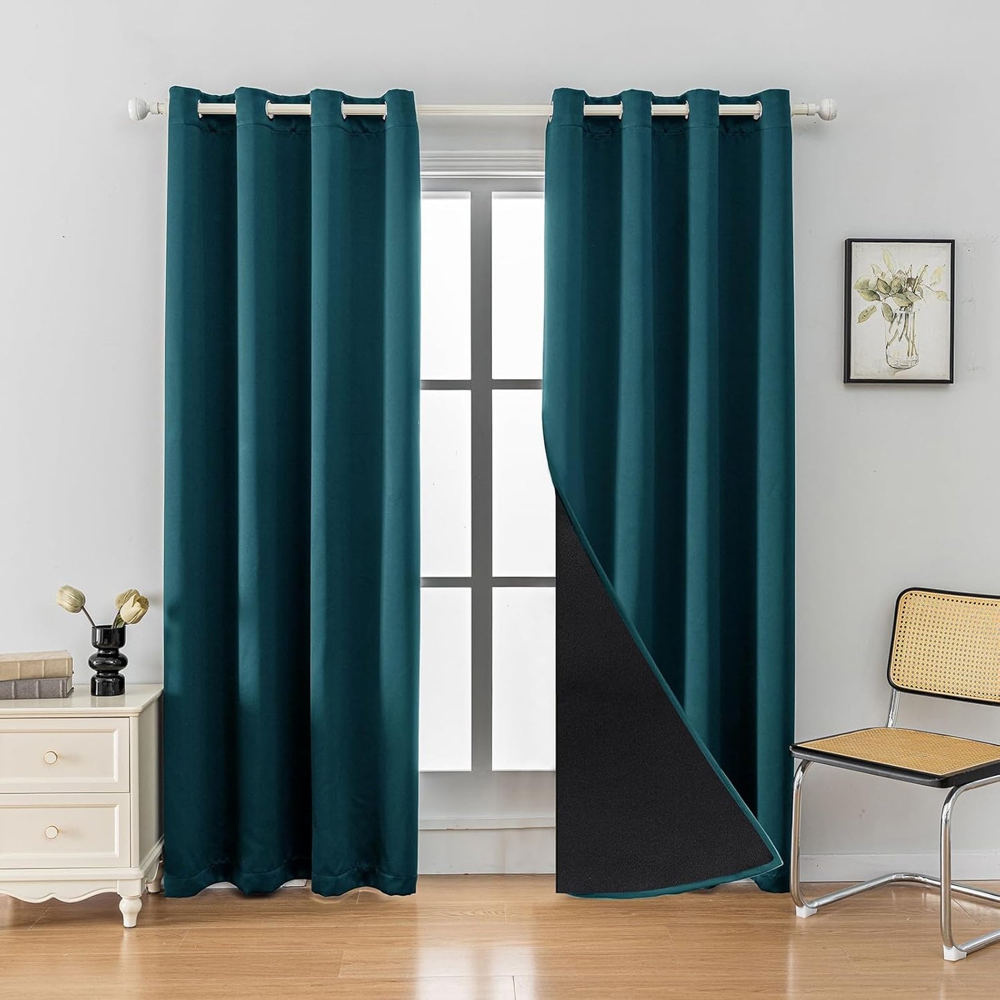 Anytime 100% Blackout Curtain Set, Thermal Insulated & Energy Efficiency Window Draperies for Guest Room, Full Shading Panels for Shift Worker and Light Sleepers（Greyish Blue, 2 Panels, 52W x 120L）
