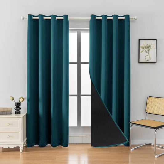 Anytime 100% Blackout Curtain Set, Thermal Insulated & Energy Efficiency Window Draperies for Guest Room, Full Shading Panels for Shift Worker and Light Sleepers（Greyish Blue, 2 Panels, 52W x 102L）