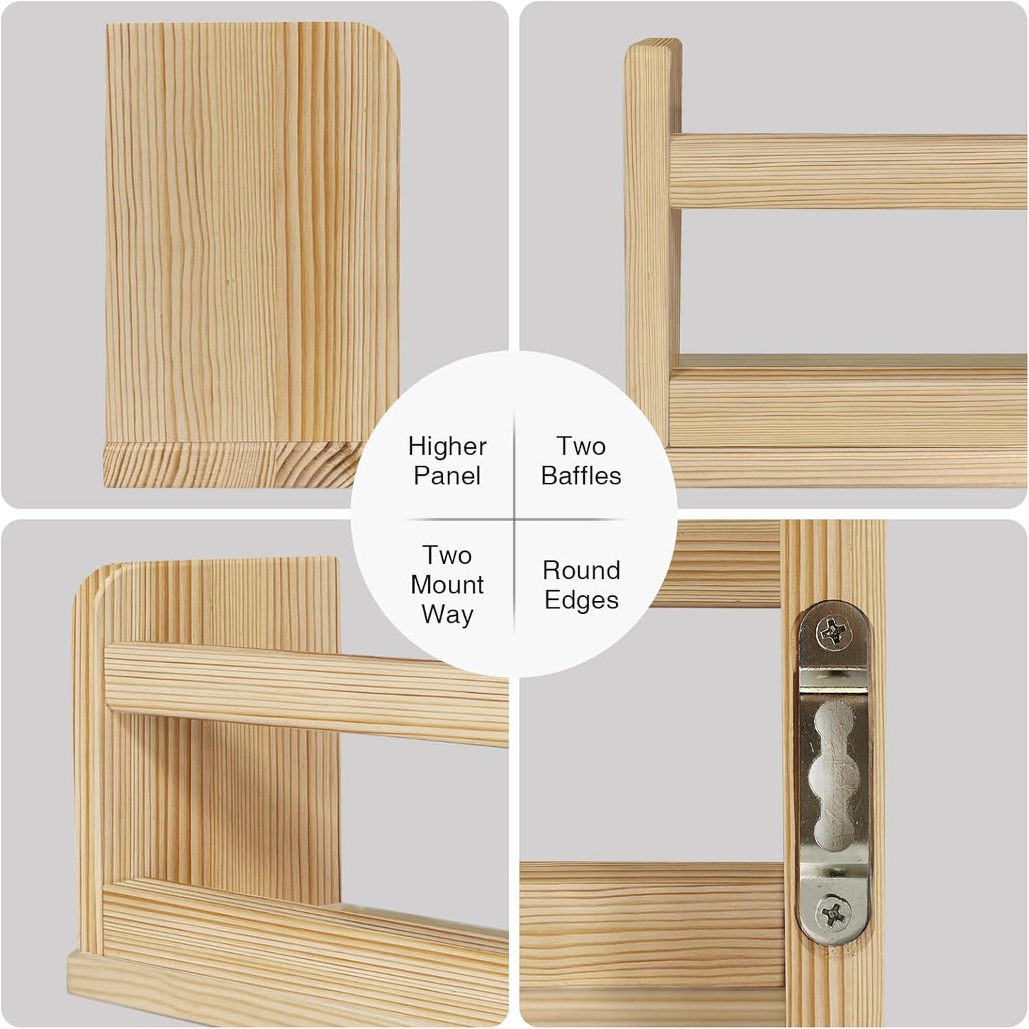 Natural Wood Wall Bookshelf for Kids Bedroom Set of 3, 24 Inch Wooden Floating Nursery Book Shelves for Baby Boys Girls Room, Mounted Toddler Book Shelf for Toy Organizers and Storage