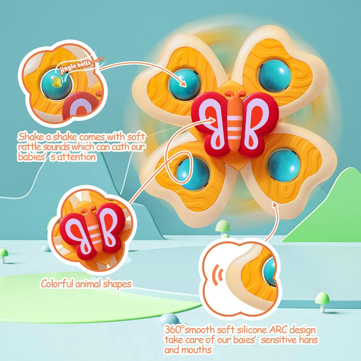 TOHIBEE 3PCS Suction Cup Spinner Toys for 1 2 Year Old Boys Spinning Toys Baby Toys 12-18 Months Sensory Toys for Toddlers 1-3 First Birthday Baby Gifts for 1 Year Old Girls