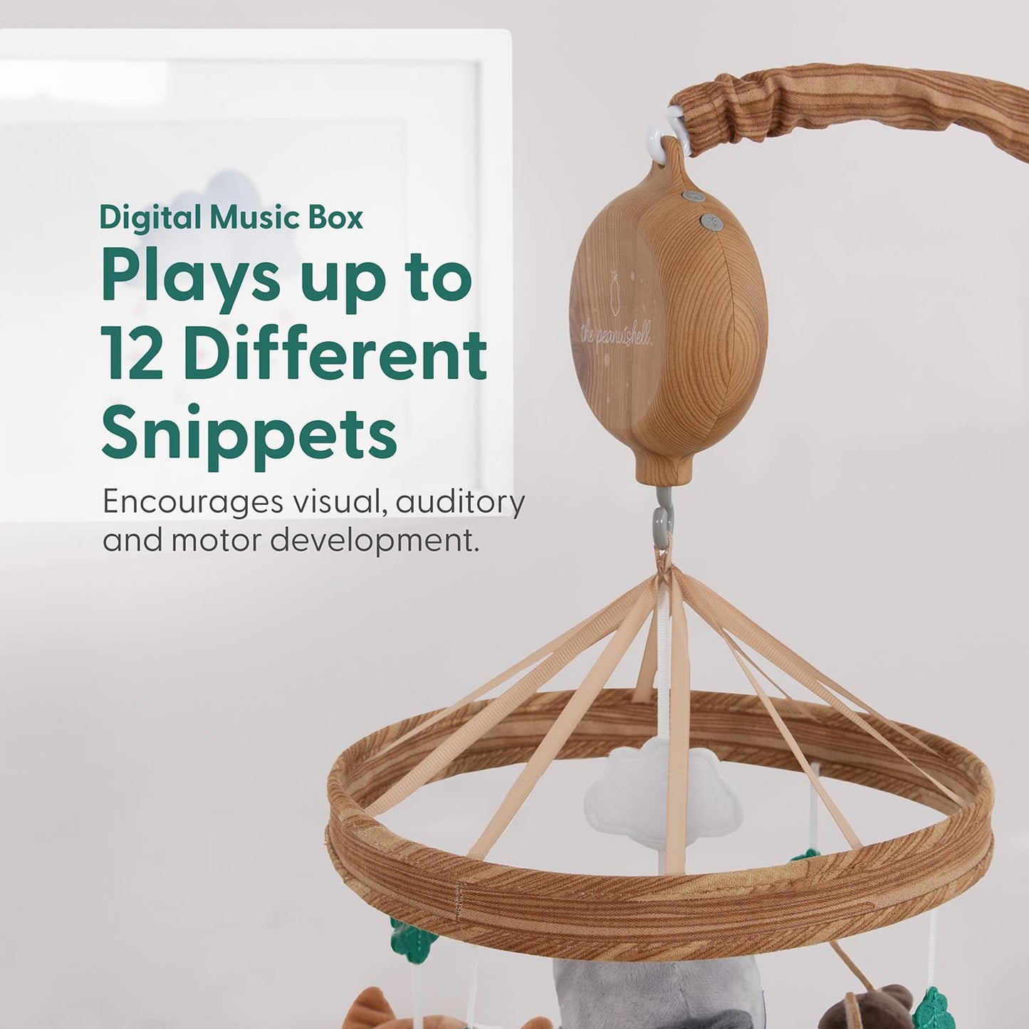 The Peanutshell Crib Mobile for Boys or Girls - Woodgrain Musical Baby Crib Mobile with 12 Lullabies, Whimsical Woodland Baby Whimsical Woodland Nursery Decor