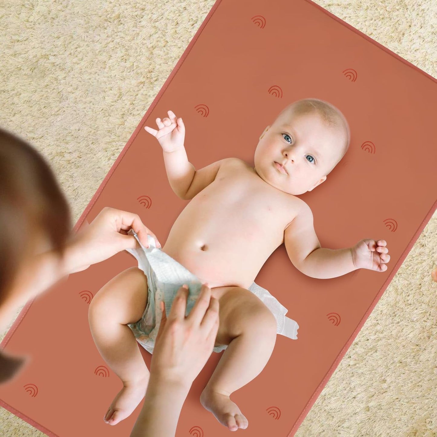 Vegan Leather Baby Changing Mat - Wipeable Portable Changing Pad 2 Pack, Foldable Travel Changing Mat for Baby, Newborns Toddlers Shower Gifts (Rainbow&Elephant,15.75"*28")