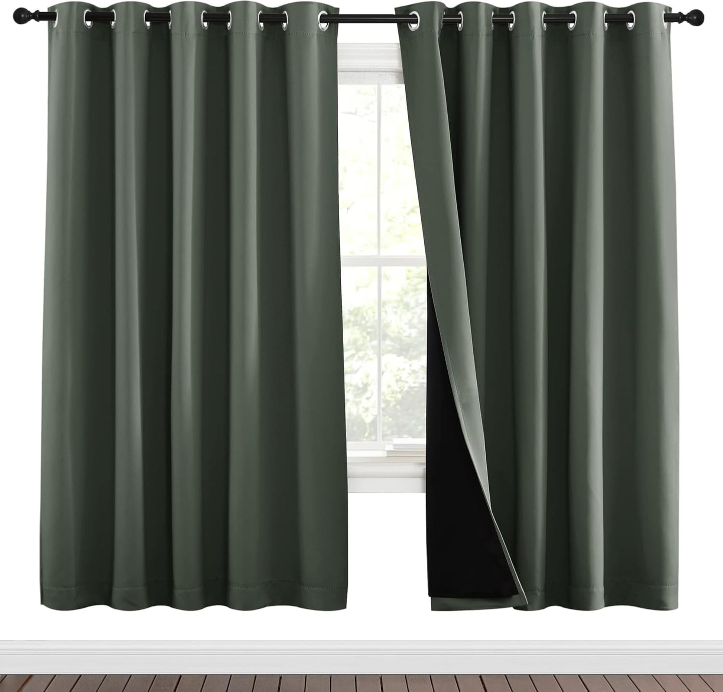 NICETOWN 100% Blackout Window Curtain Panels, Full Light Blocking Drapes with Black Liner for Nursery, 72-inch Drop Thermal Insulated Draperies (Dark Mallard, 2 Pieces, 70-inch Wide Per Panel)