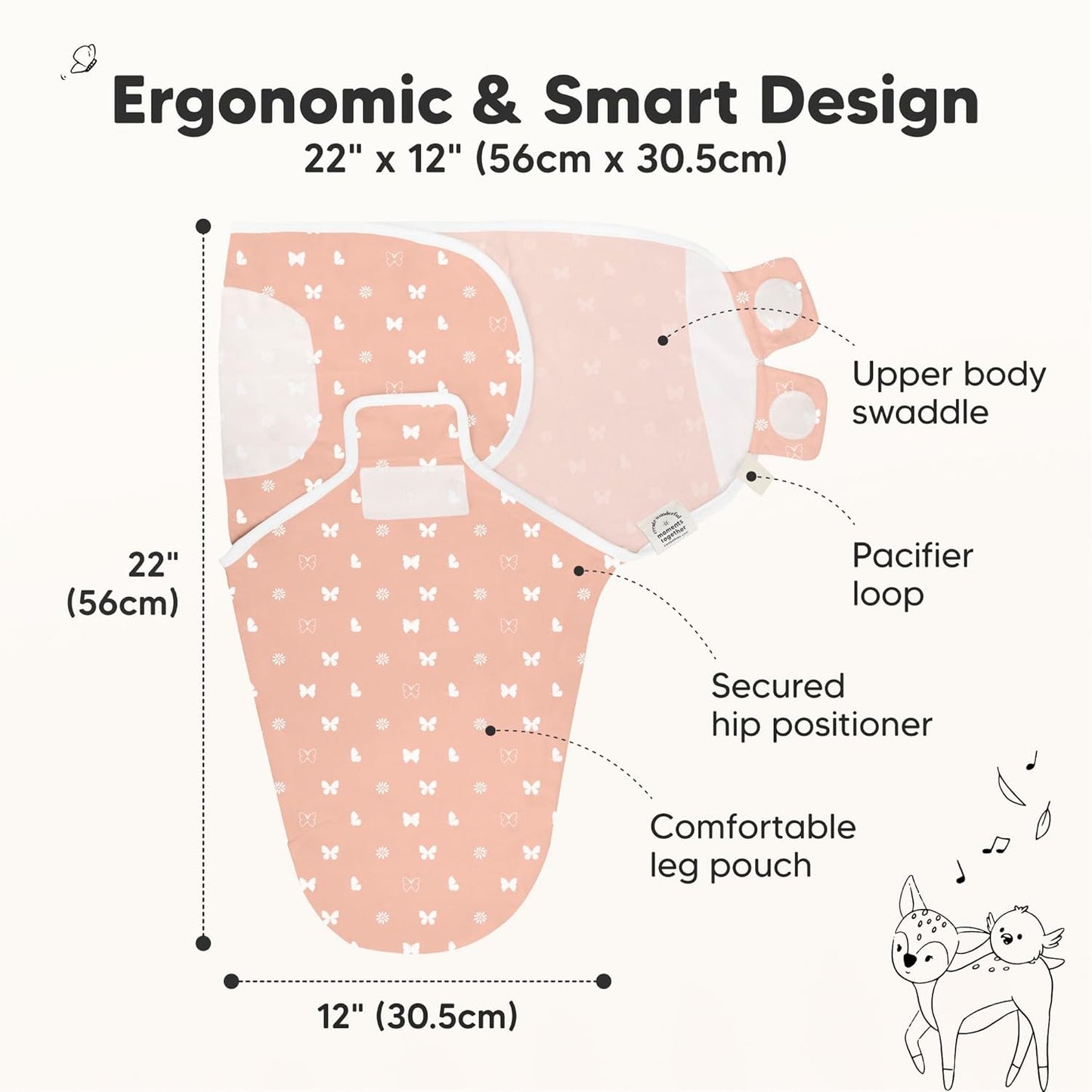 3-Pack Organic Baby Swaddle Sleep Sacks - Swaddles for Newborns, Infant 0-3 Months, Baby Girls, Boys, Soft & Snug Newborn Sleep Sack, Nursery Swaddling Blankets (Butterflies)