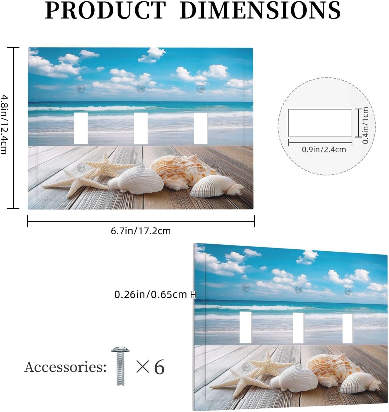 Decorative Switch Plates Beach Waves Brown Wood Starfish Shells 3 Gang Wall Plate Triple Toggle Light Switch Cover Faceplate Electrical Wall Panels For Bathroom Living Room Decor