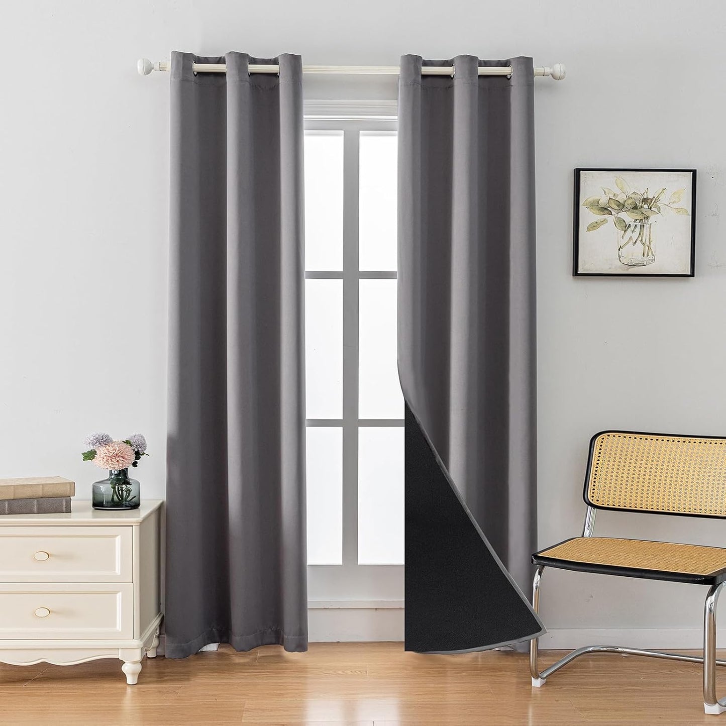 Anytime 100% Blackout Curtain Set, Thermal Insulated & Energy Efficiency Window Draperies for Guest Room, Full Shading Panels for Shift Worker and Light Sleepers（Grey, 2 Panels, 37W x 84L）