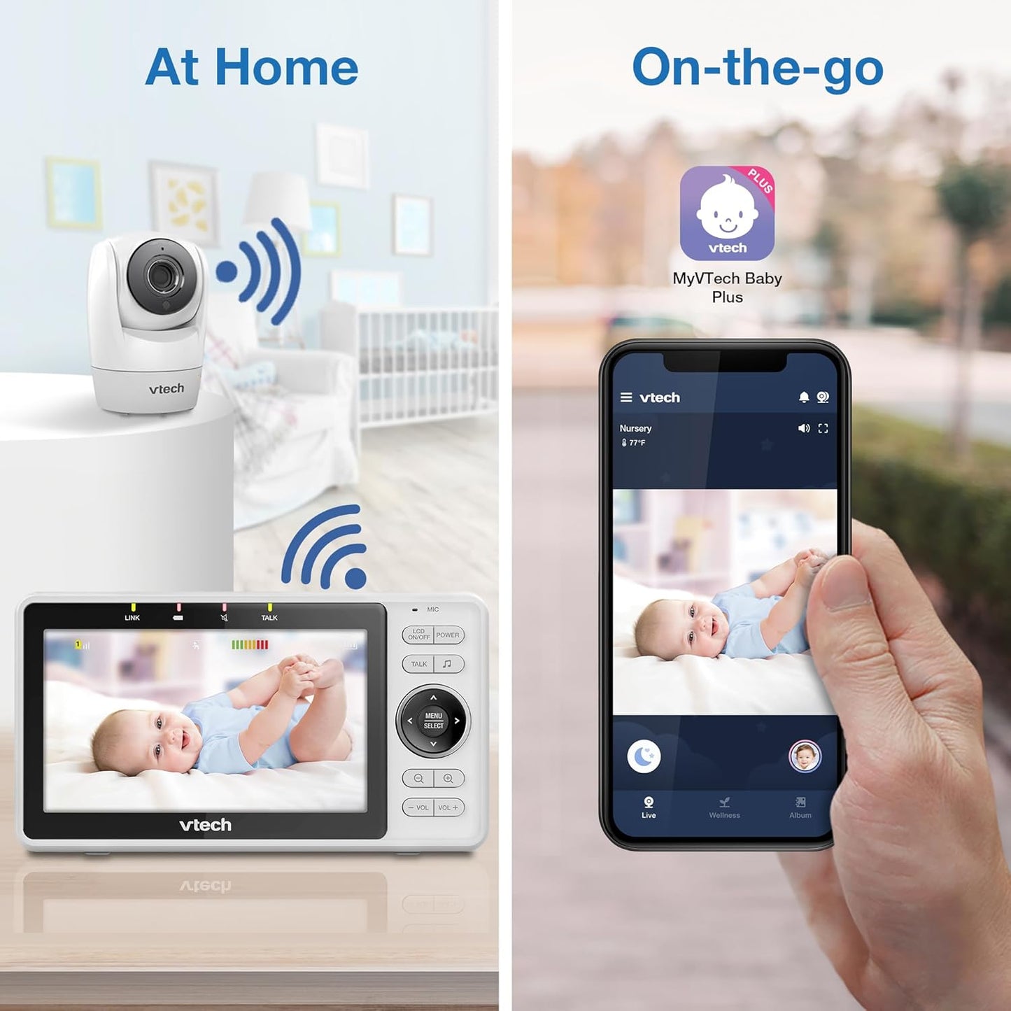 VTech Upgraded Smart WiFi Baby Monitor, 1080p FHD Camera and 5" HD IPS Display, Free App with Motion Video, Sound/Motion Detection and Notifications, Fully Remote Pan-Tilt-Zoom: VM901