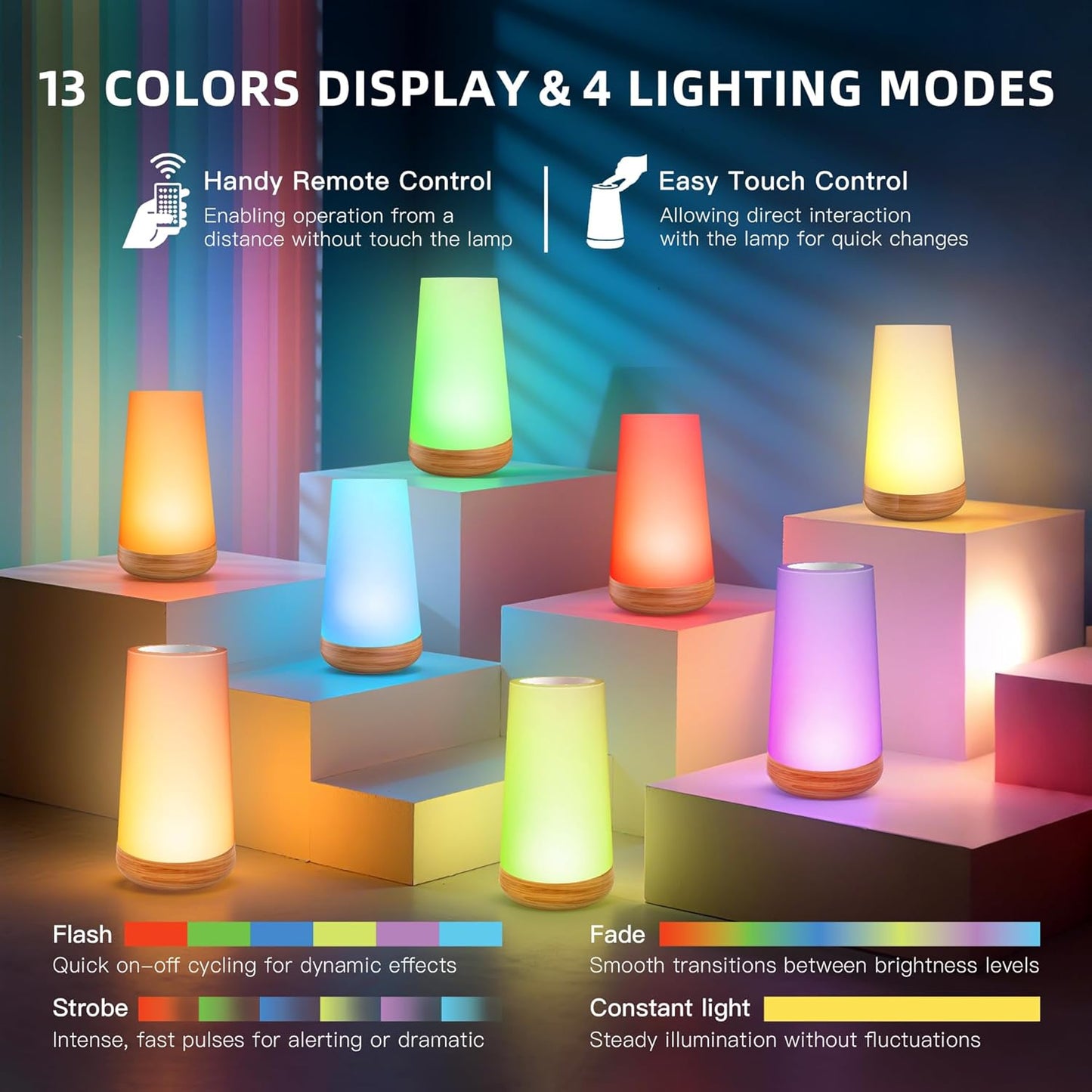 Night Light for Baby Nursery, 13 Colors Changing Touch Dimmable Night Lamp with Timer, Rechargeable Kids Night Light Portable for Bedtime Routine Baby Breastfeeding