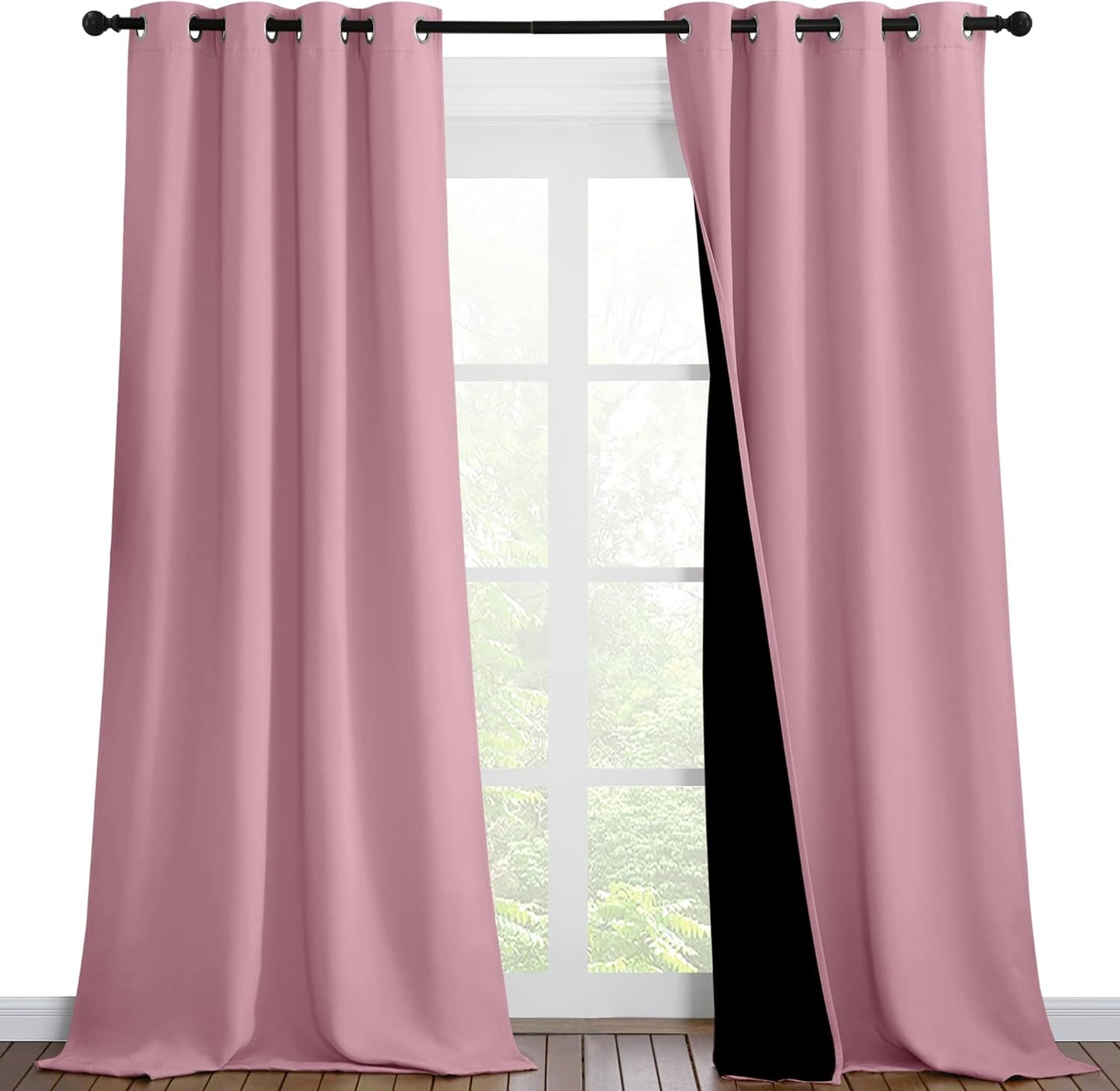 NICETOWN Crystal Pink Full Shade Curtain Panels, Pair of Thermal Insulated & Energy Efficiency Blackout Curtains for Living Room Windows, Lined Silky Performance Window Dressing (46" Wide x 90" Long)