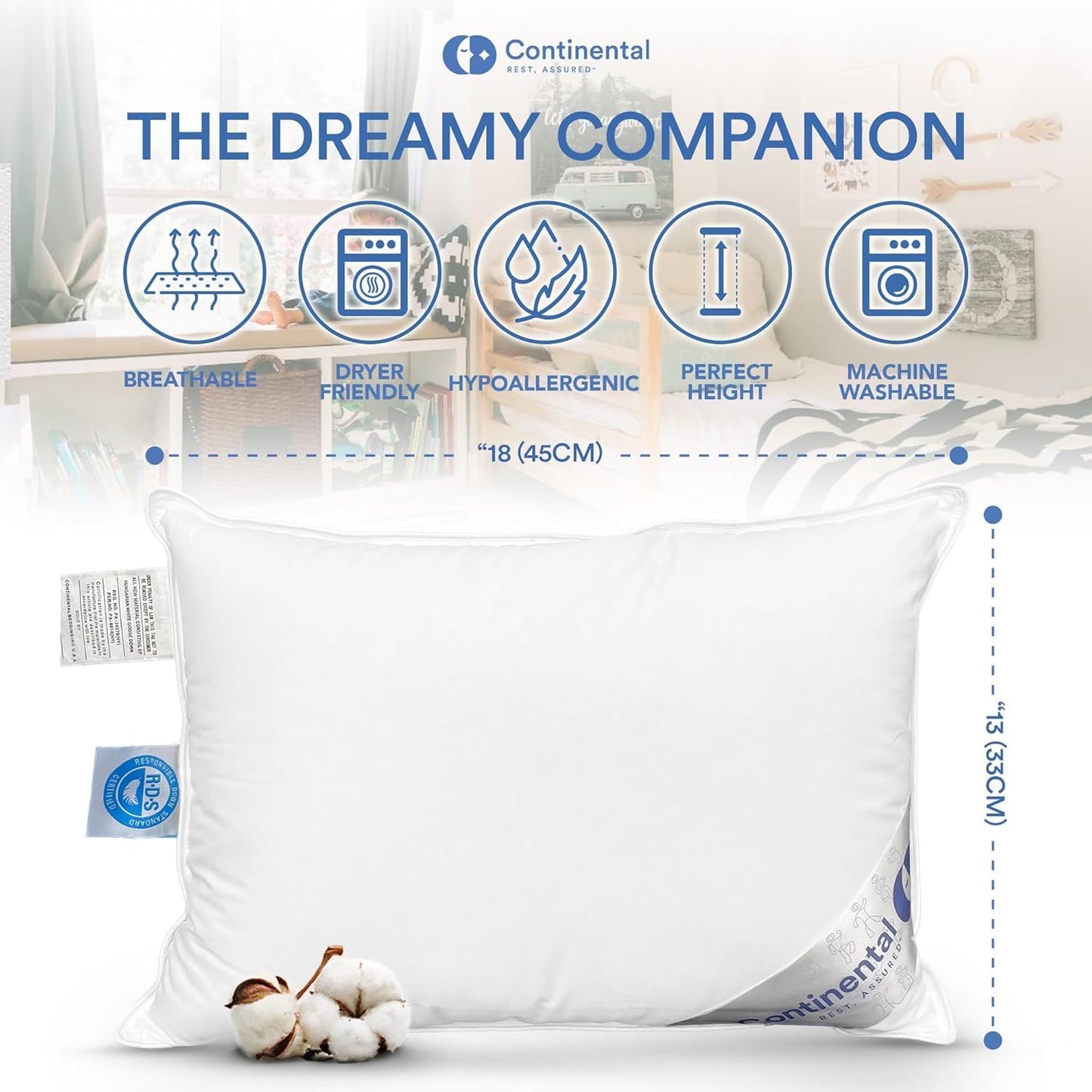 Continental Bedding Toddler-Poly, 13x18 Firm Pillow, White