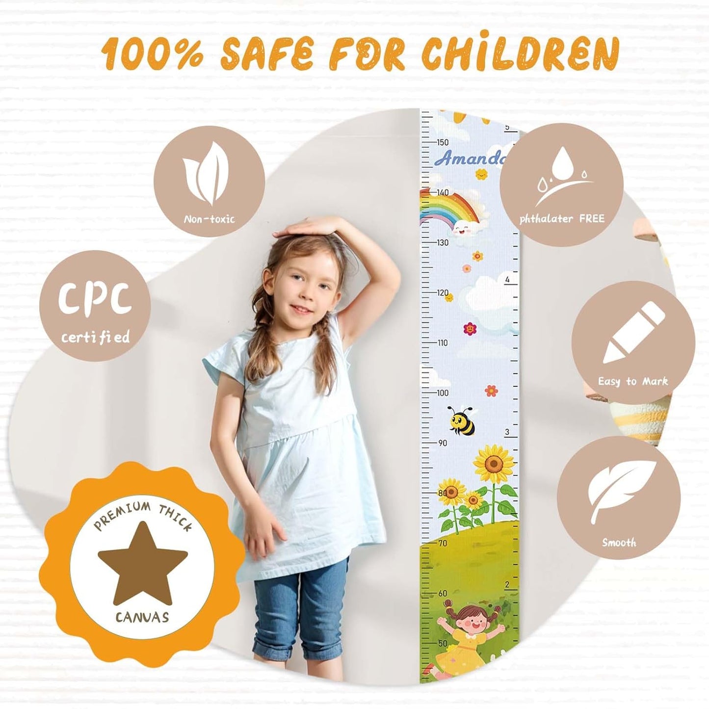 Personalized Name Height Chart for Kids, Sunflower Sun Meaningful Memories Through Kid Size Chart Measurement, Growth Chart Ruler for Wall, Fun & Stylish Height Tracker for Children