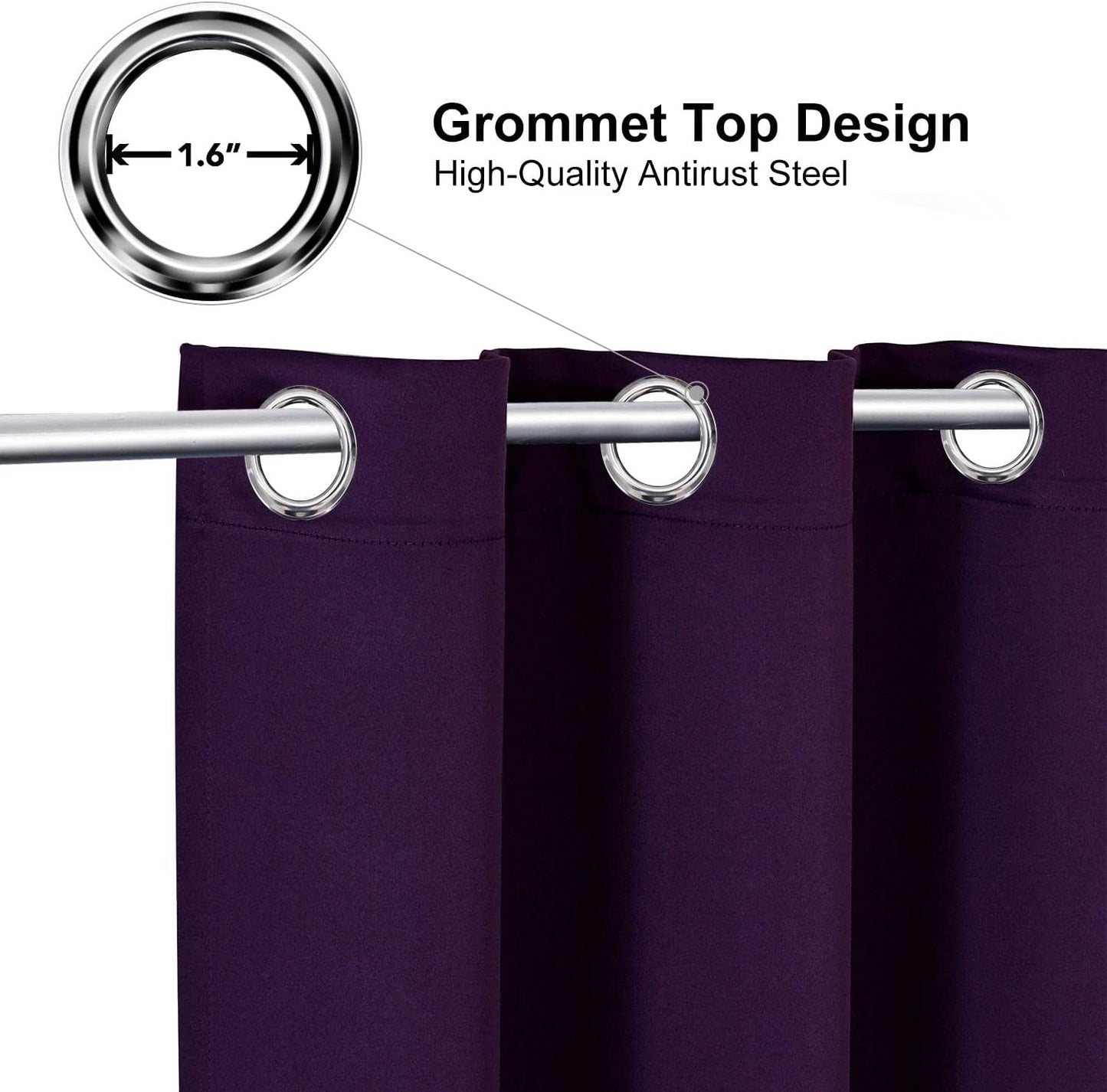 ChrisDowa Grommet Blackout Curtains for Bedroom and Living Room - 2 Panels Set Thermal Insulated Room Darkening Curtains (Royal Purple, 52W x 84L)