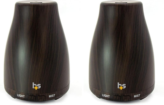 HealthSmart Essential Oil Diffuser, Cool Mist Humidifier and Aromatherapy Diffuser with 150ML Tank Ideal for Small Rooms, Adjustable Timer and Mist Mode, Wood Grain Brown (Pack of 2)