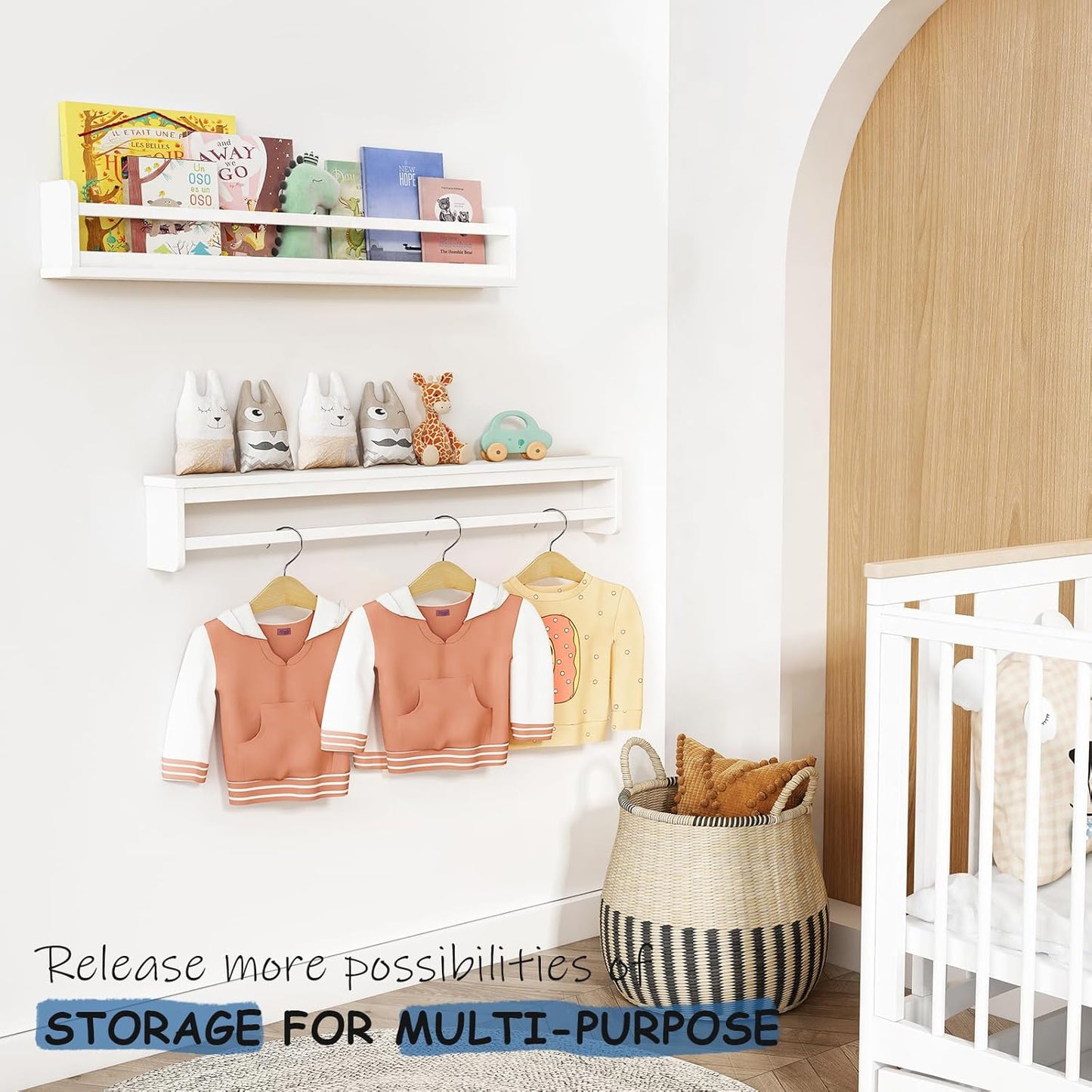 Upgraded White Wall Bookshelf for Kids Room, 36 Inch Long Floating Nursery Book Shelves for Wall, Wider Hanging Bookshelves for Toddlers Childrens Clothes Kids Bedoom Playroom -Set of 3