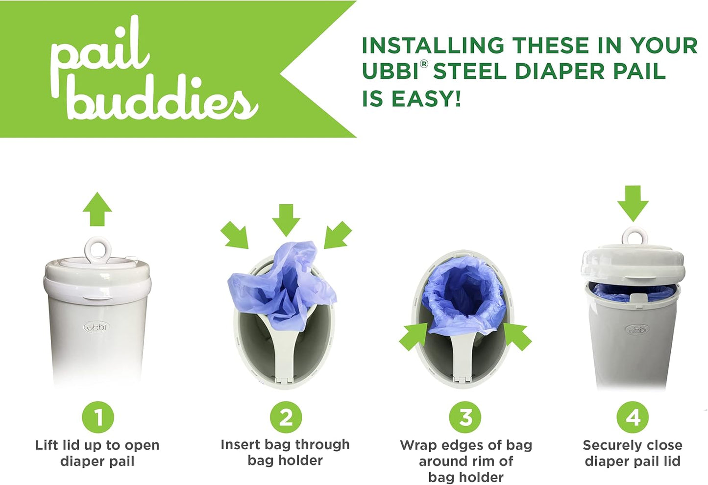 Pail Buddies Diaper Bags, 75 Count, Fresh Powder Scent, Compatible with Ubbi Diaper Pail, Made with Recycled Material, 13 Gallon Capacity, Strong and Durable