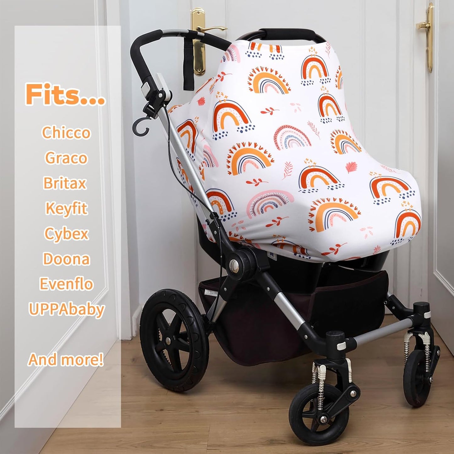 Rquite All-in-1 Car Seat Cover Baby, Carseat Covers for Girl Boy, Stretchy Soft Infant Car Seat Cover, Multi-use Baby Carrier Cover, Car Seat Canopy, Stroller Sun Shade, Nursing Breastfeeding Cover